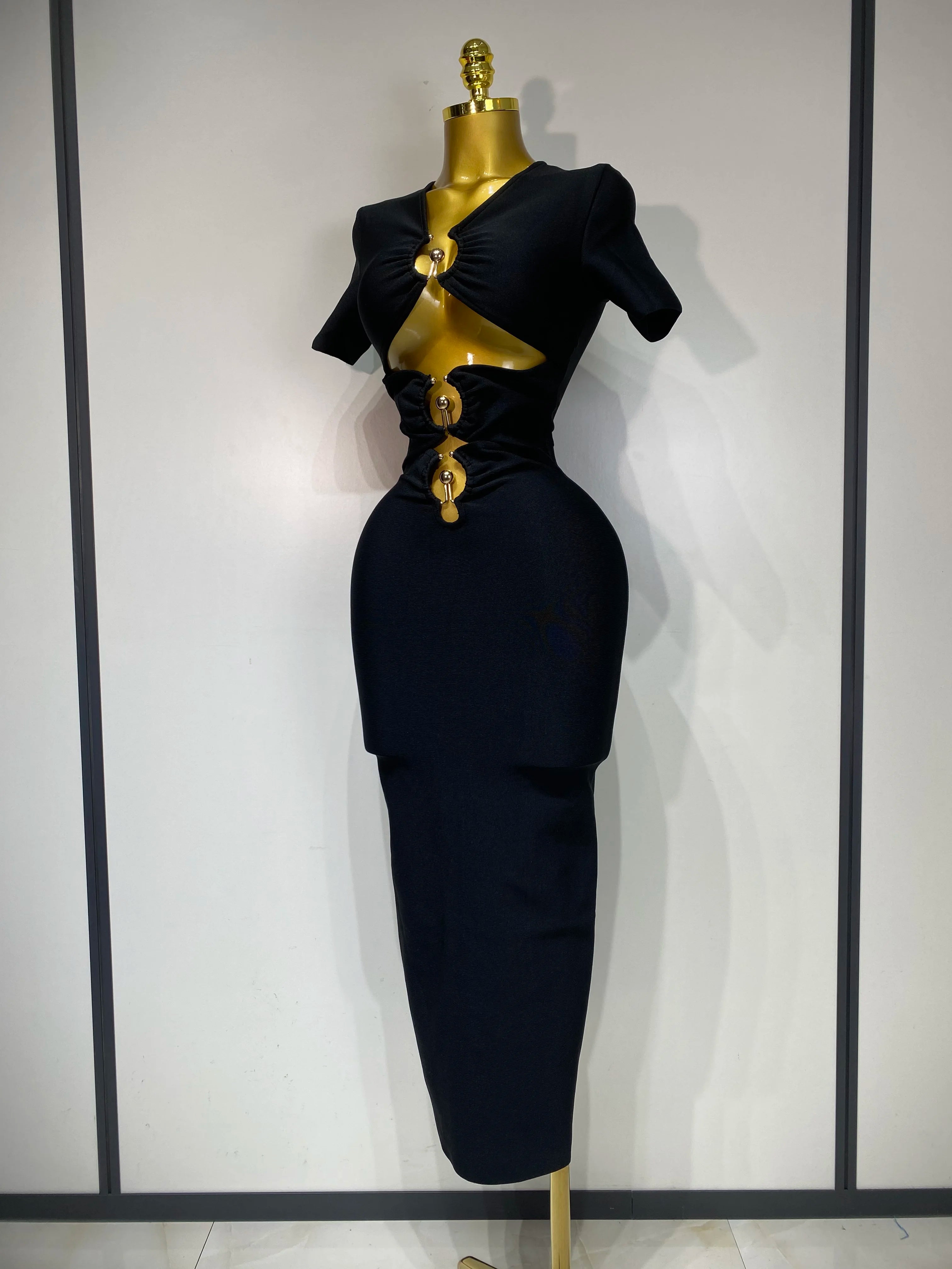 Women Sexy Cut Out Short Sleeve Bodycon Long Dress 2025 Party Evening Celebrate Birthday Black Bandage Knitted Club Prom Gown