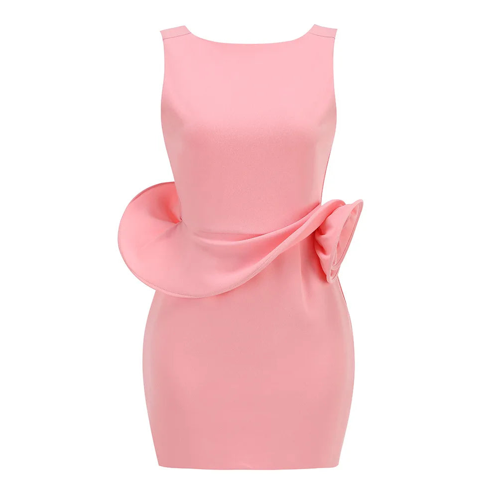 2025 New Summer Women Fashion O-Neck Florals Bodycon Mini Dress Celebrate Fashion Evening Party Birthday Vacation Outfit
