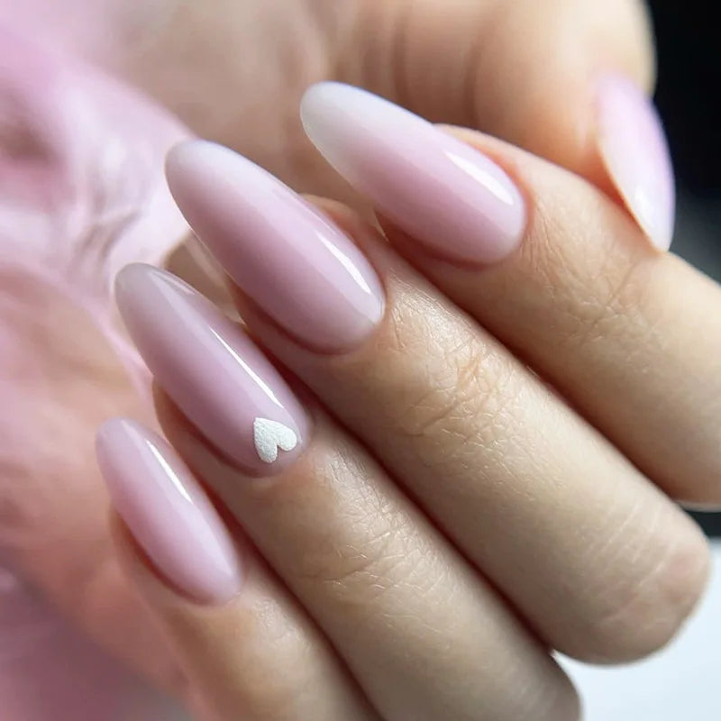 White French Style Fake Nails Gentle Pink Press on Nails 3D Bowknot Design Almond Charm Manicure Korean Fashion False Nail 24Pcs