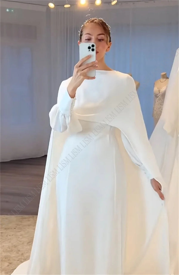 LISM 2024 Elegant Muslim Wedding Dresses Full Sleeves Chiffon Formal Bridal Evening Dress Long Bride Gown Ankle Length Vestidos