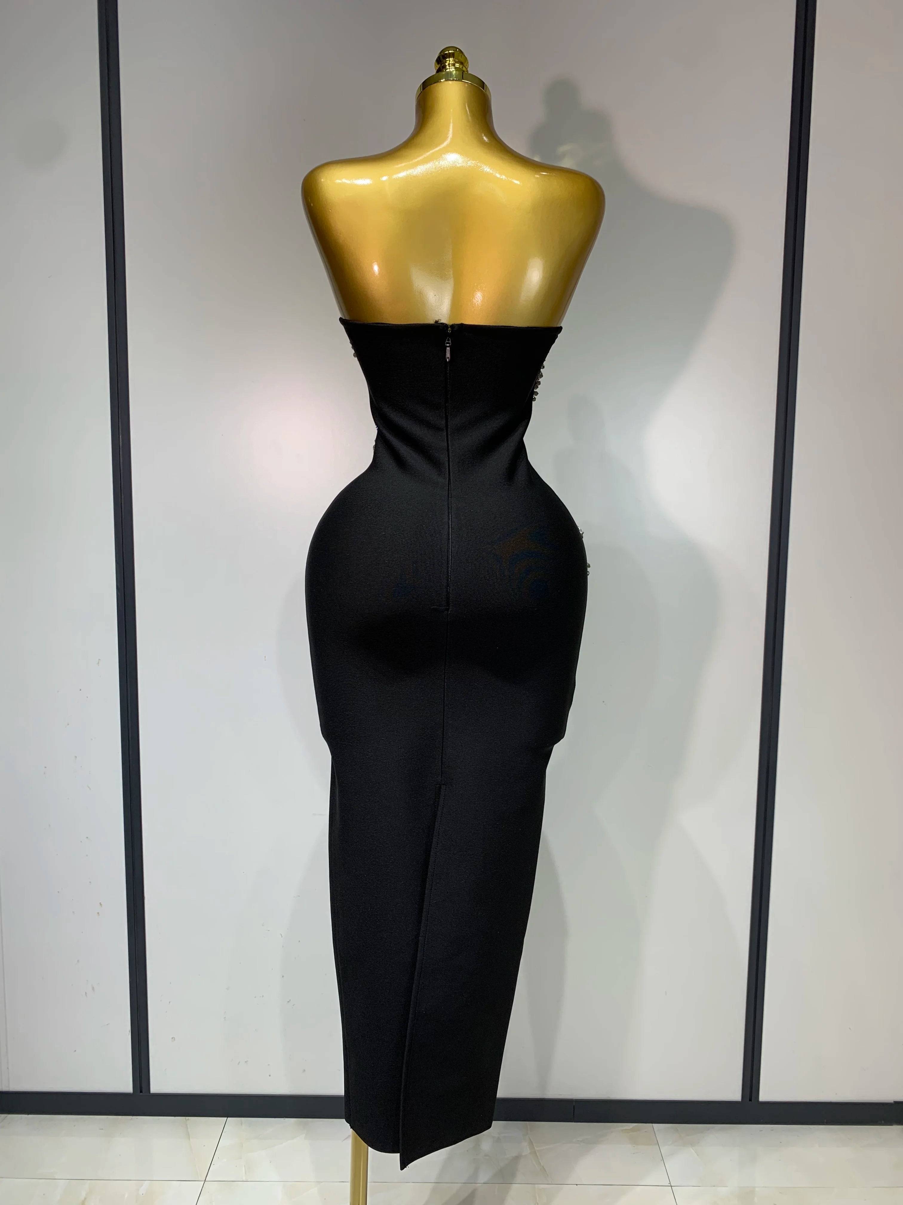 Women Sexy Strapless Diamond Lines Bodycon Bandage Long Dress Celebrity Red Carpet Dress Elegant Evening Birthday Party Dresses