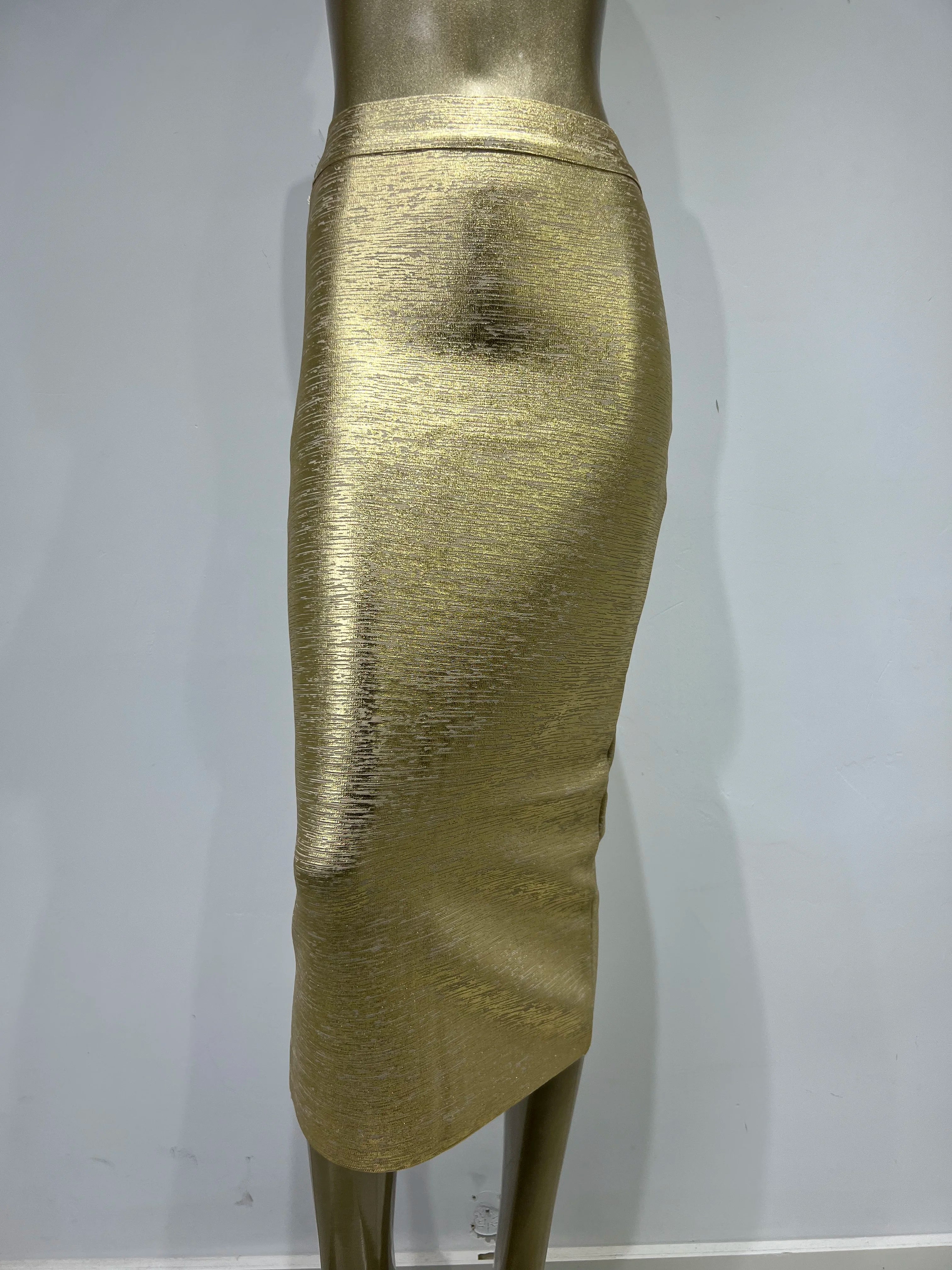 Women Summer Skirt Sexy Silver Gold Bronzing Midi Bandage Skirt High Street Designer Skinny Party Midi Pencil Skirts 78cm