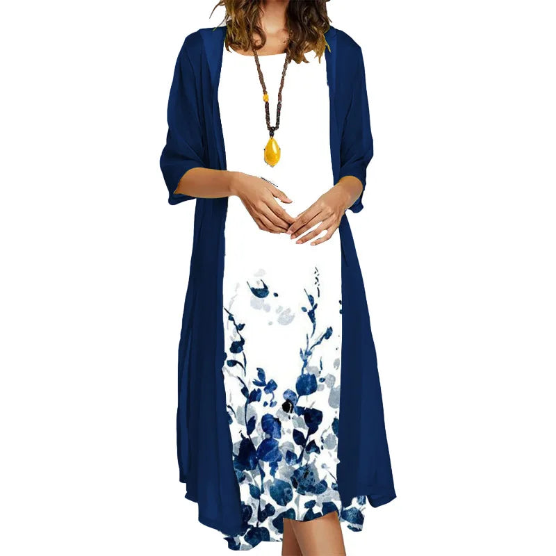 2025 autumn new EU-US cross-border fashion casual printed vest and dress 2-piece set