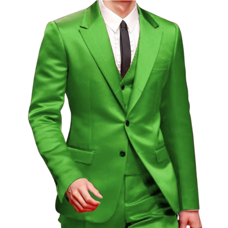 Slim Fit Red Men Suits for Prom Singer Stage 3 Piece Satin Wedding Groom Tuxedo Male Fashion Jacket Waistcoat with Pants 2023 green