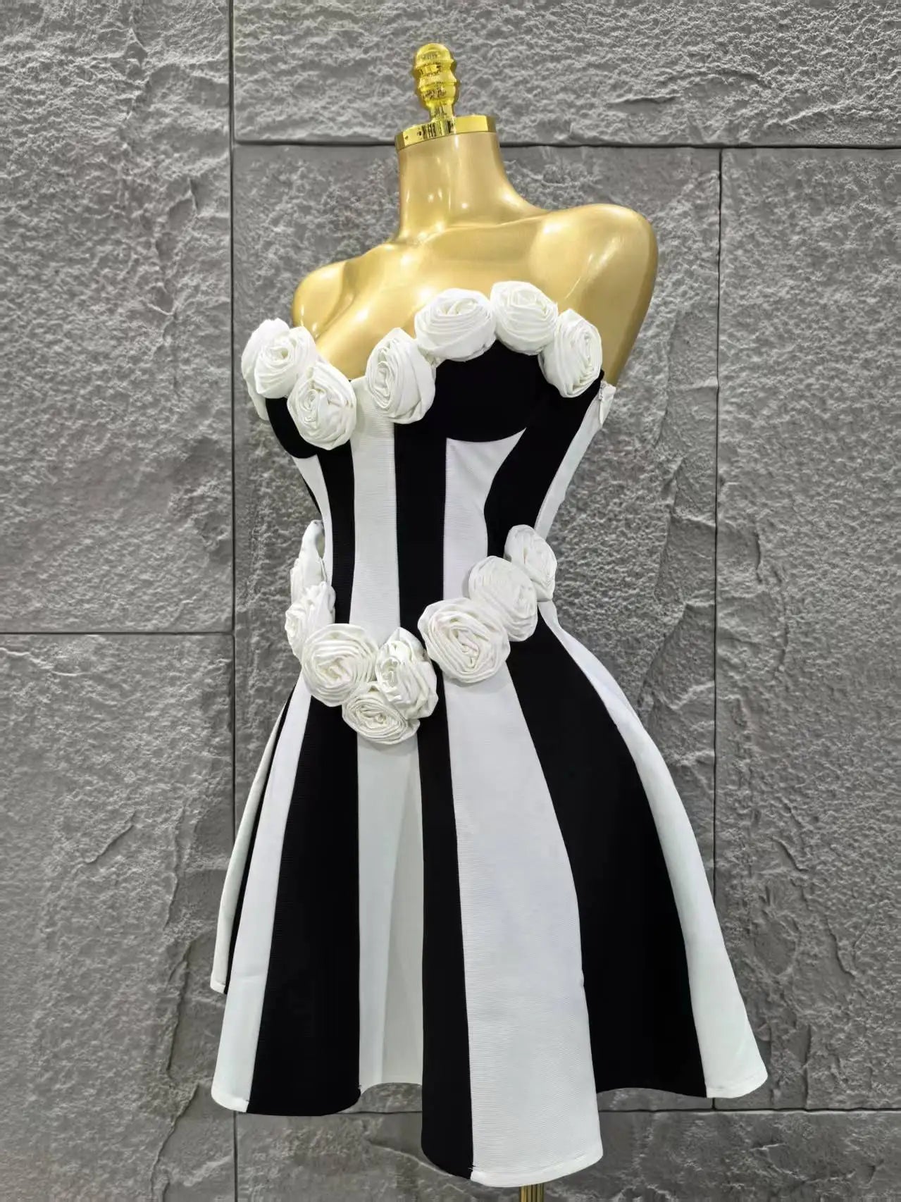 High Quality Women Sexy Strapless Florals Bandage A-Line Mini Dress Celebrate Birthday Party Girls' Date Vacation Dress