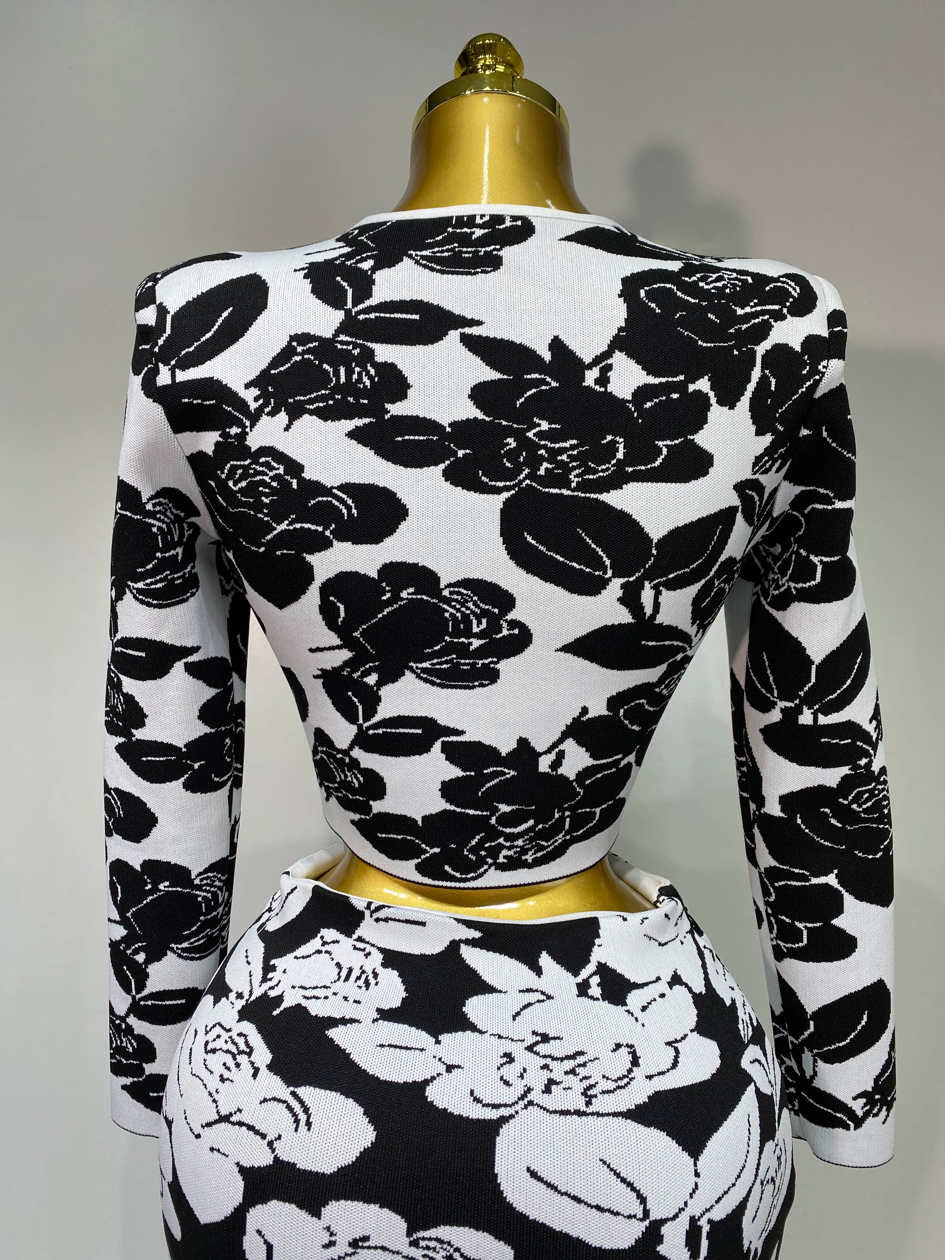 2025 New Arrival Women Long Sleeve Jacquard Weave Two Pieces Set Celebrity Red Carpet Dress Birthday Bodycon Bandage Women's Set