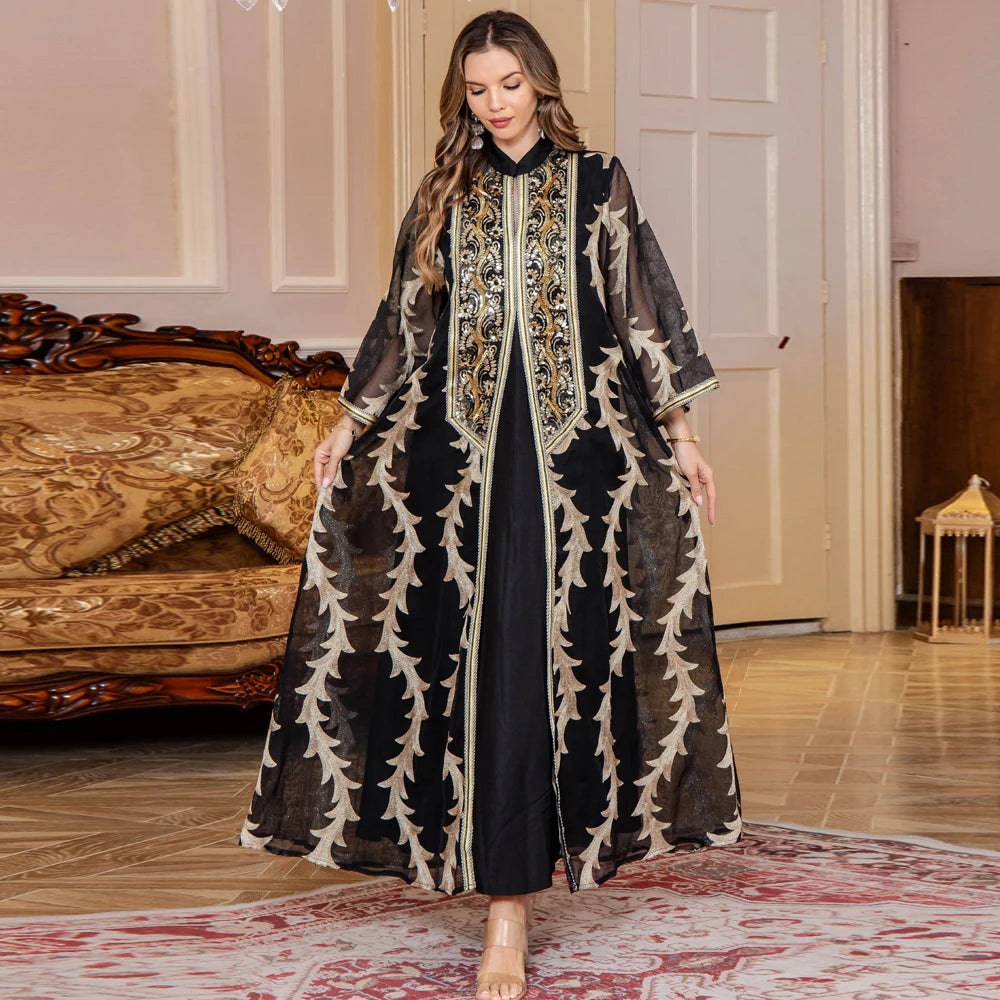 Uni Muslim Luxury Woman Evening Dress Dubai Sequins Maxi Abaya Two Pieces Kaftans 2025