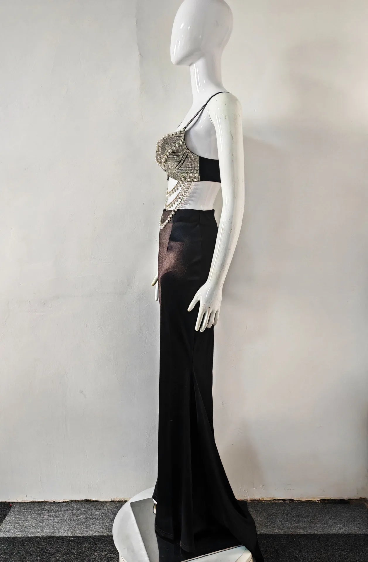 2025 New Summer Women Sexy Shinning Crystal Tops 2 Pieces Bodycon Long Dress Elegant Evening Birthday Party Cocktail Outfit