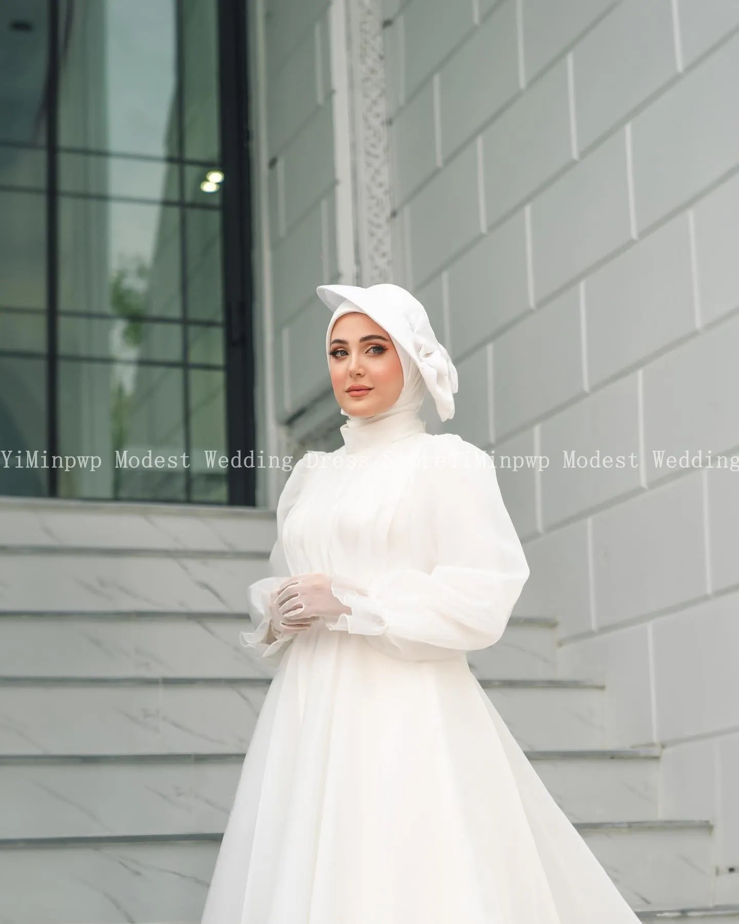 Holy Wedding Dresses for Bride High Neck Long Sleeve A Line Pleats Muslim Garden Beach Bridal Gowns vestidos de novia