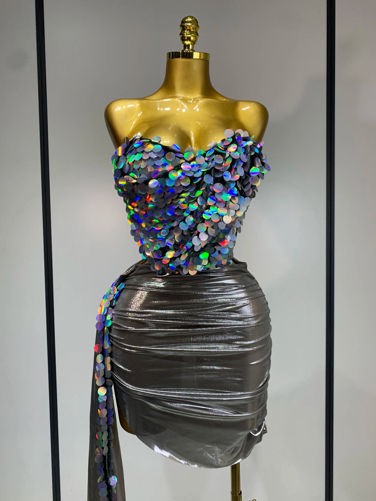 Sparkly Sequin Two Piece Set Sexy Strapless Backless Women's Outfit Evening Party Nightclub Stage Performance Dance Costume
