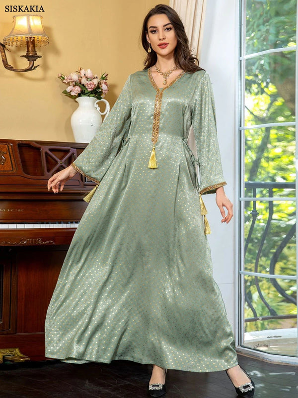 Dubai Muslim Women Casual Long Dresses Moroccan Saudi kaftan Clothing Solid Velour Belted Gold Stamping Abayas 2024 New