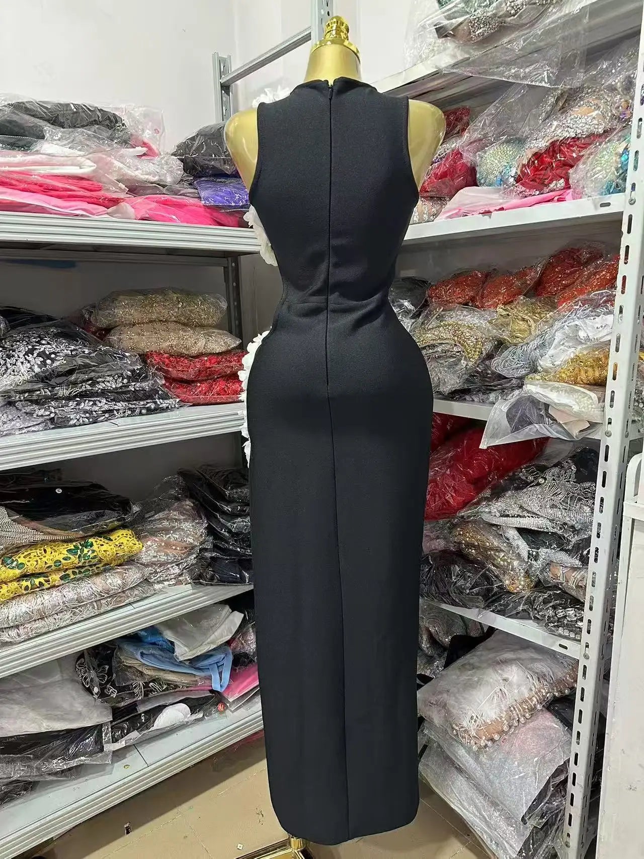 2025 New Women Sleeveless Sexy Side Hollow Out Florals Bodycon Long Bandage Dress Celebrate Fashion Evening Party Cocktail Wear