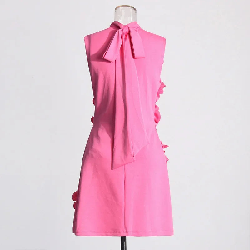 Elegant Ladylike Short Skirt Heavy Embroidery Splicing Belted Dress Women's Fashion Spring New Arrival Sleeveless Dress