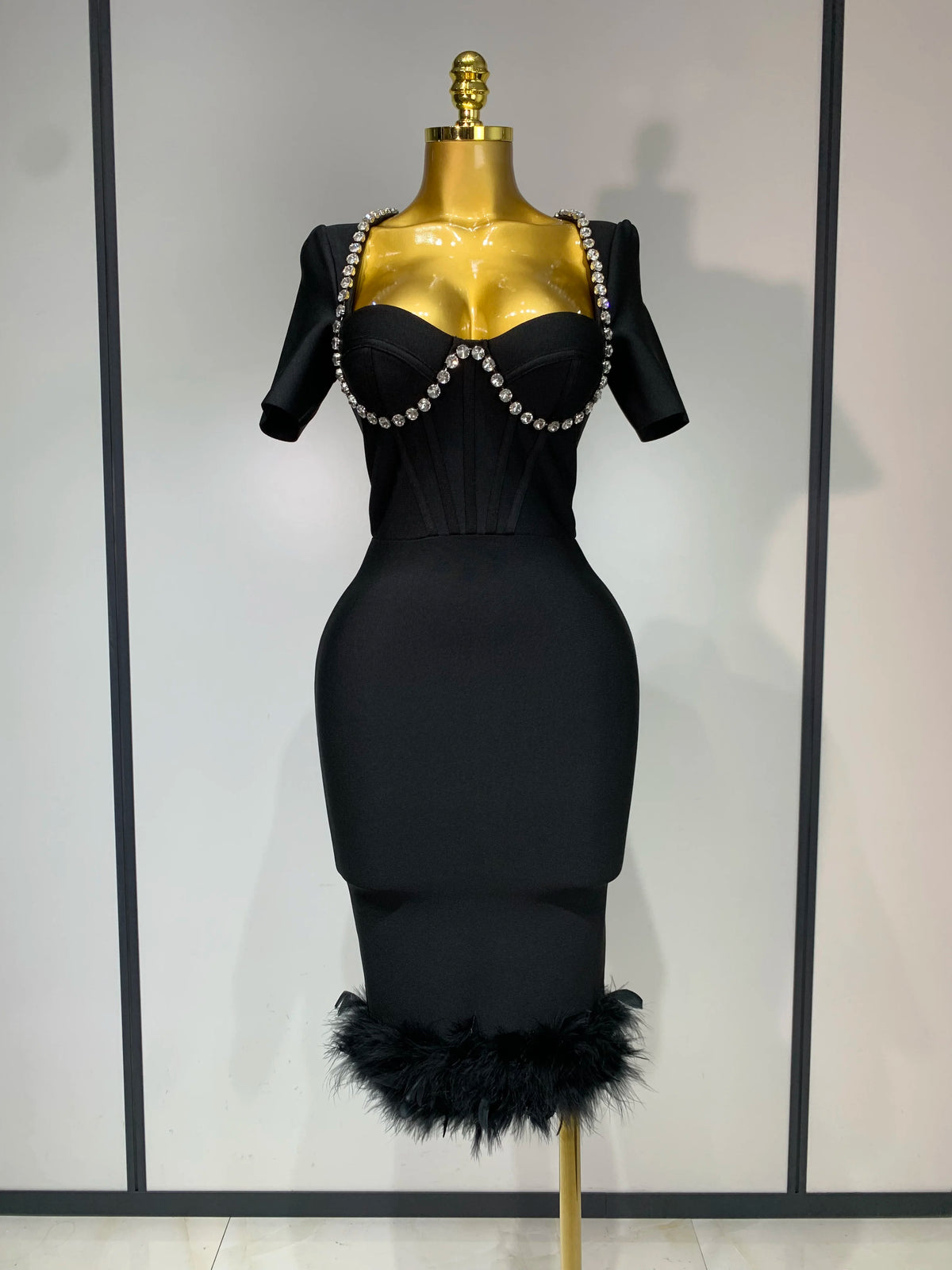 Women Sexy Luxury Rhinestone Short Sleeve Bodycon Dress 2025 Party Evening Celebrate Birthday Black Bandage Club Prom Gown