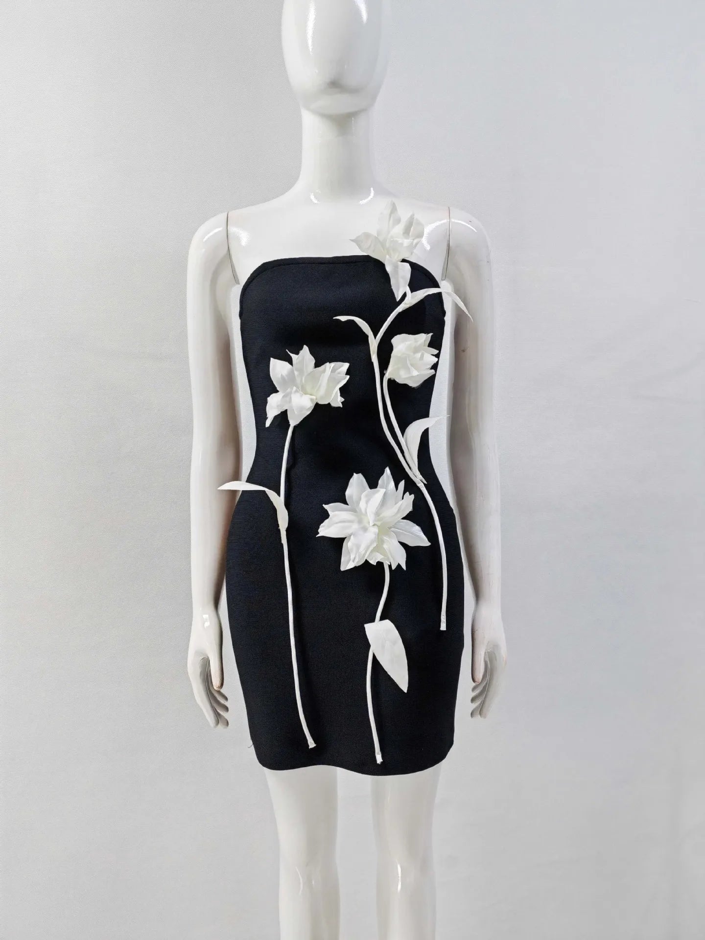 Top Quality Women Sexy Strapless Bodycon Mini Bandage Dress Florals Celebrate Evening Party Birthday Dress Vestido
