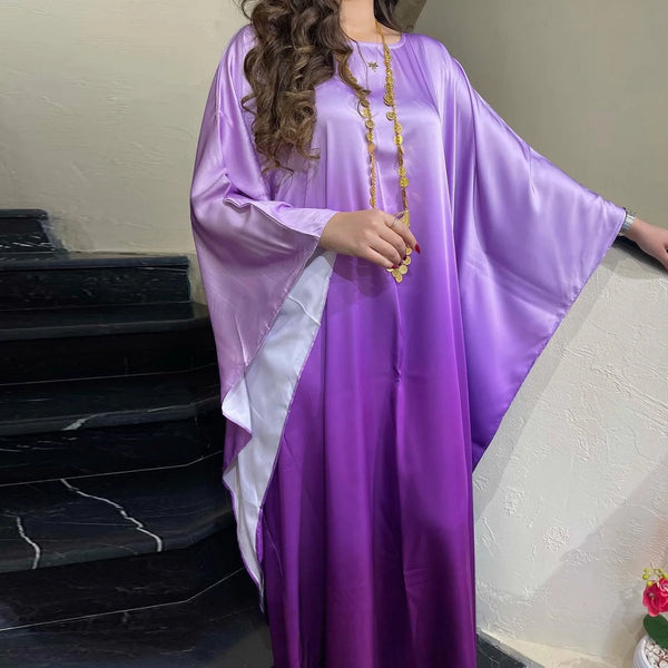 Morocco Eid Party Satin Bat Sleeve Muslim Women Abaya Long Maxi Dress Dubai Turkey Kaftan Arab Gown Islam Vestidos Jalabiya Robe