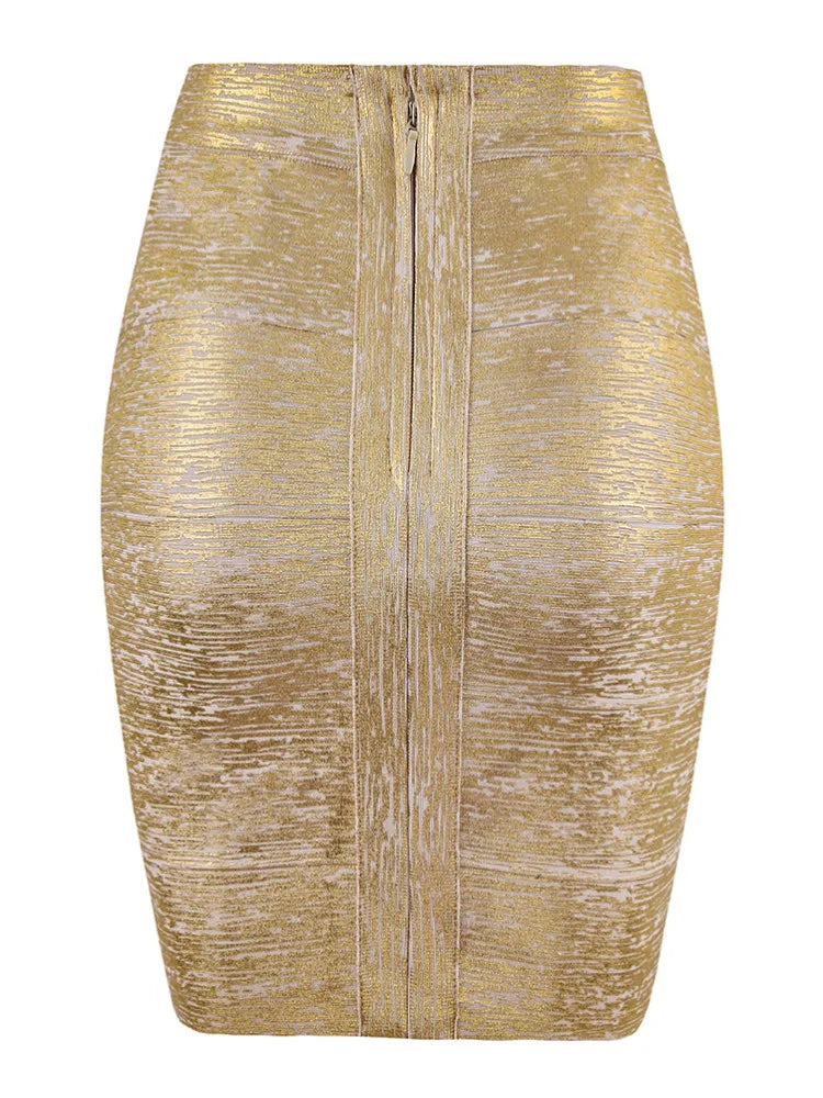 Wholesale Women Summer Fashion Sexy Gold Bronzing Bandage Skirt 2022 Designer Night Club bodycon Pencil Skirt Faldas 46cm