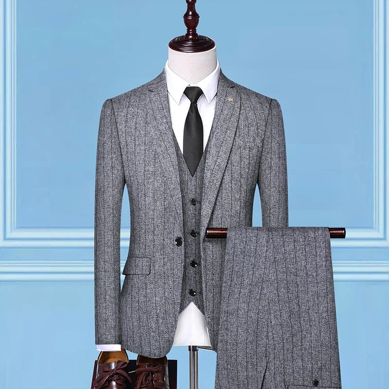 2023High-end boutique (suit + vest + trousers) new British wedding party trend slim-fitting dress casual formal three-piece suit gray