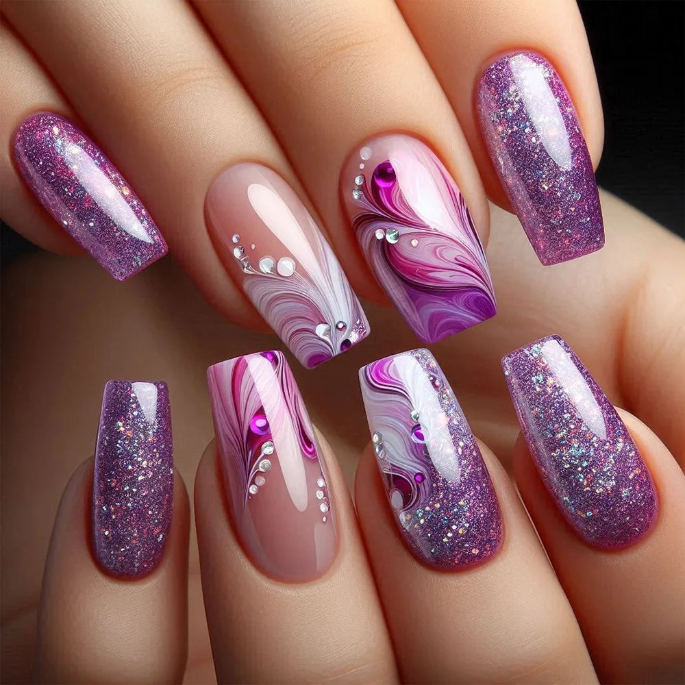 24Pcs Short Colorful Fake Nails French Ballet Star Moon Nail Art Stickers with Shiny Dreamy Wearable Full Cover Finger Press On