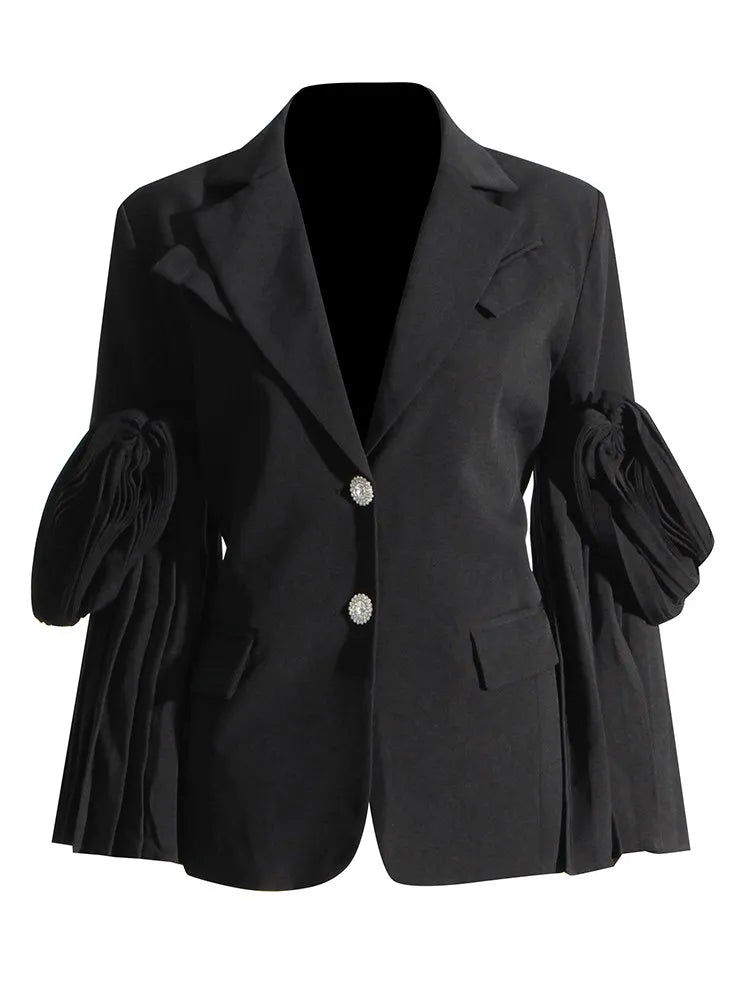 TWOTWINSTYLE Solid Designer Blazers For Women Notched Collar Long Sleeve Patchwork Single Breasted Casual Blazer Female Clothing