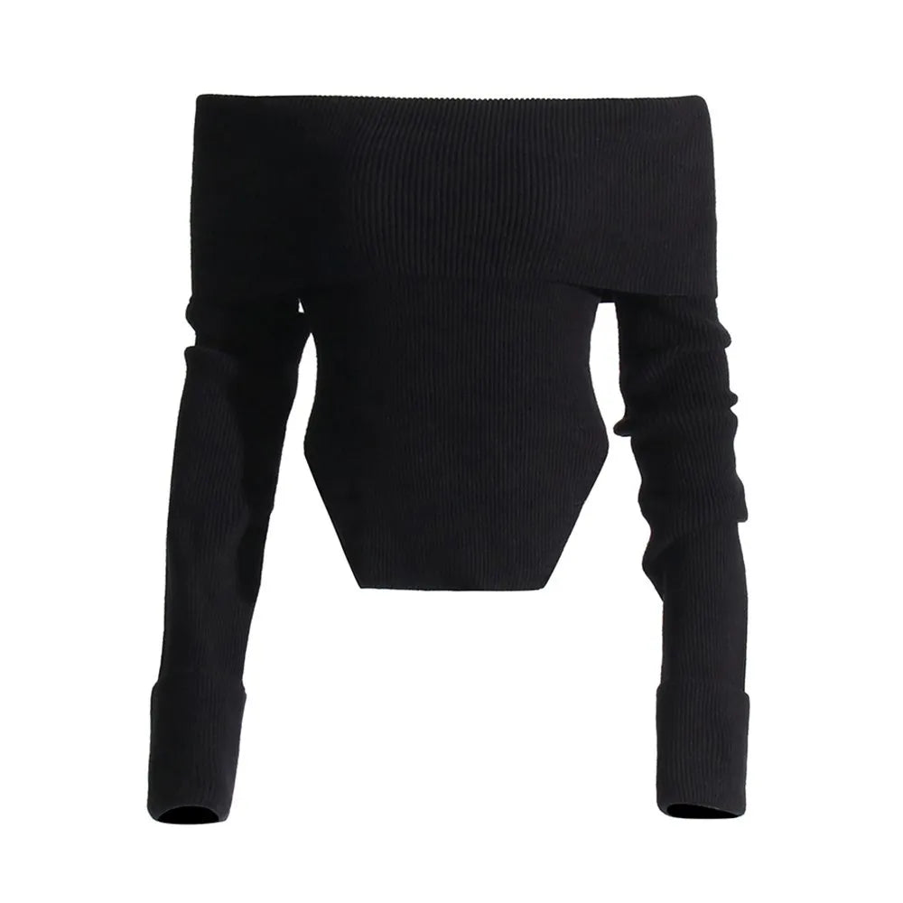 TWOTWINSTYLE Solid Temperament Sweaters For Women Slash Neck Long Sleeve Tunic Irregular Minimalist Sweater Female Fashion Style