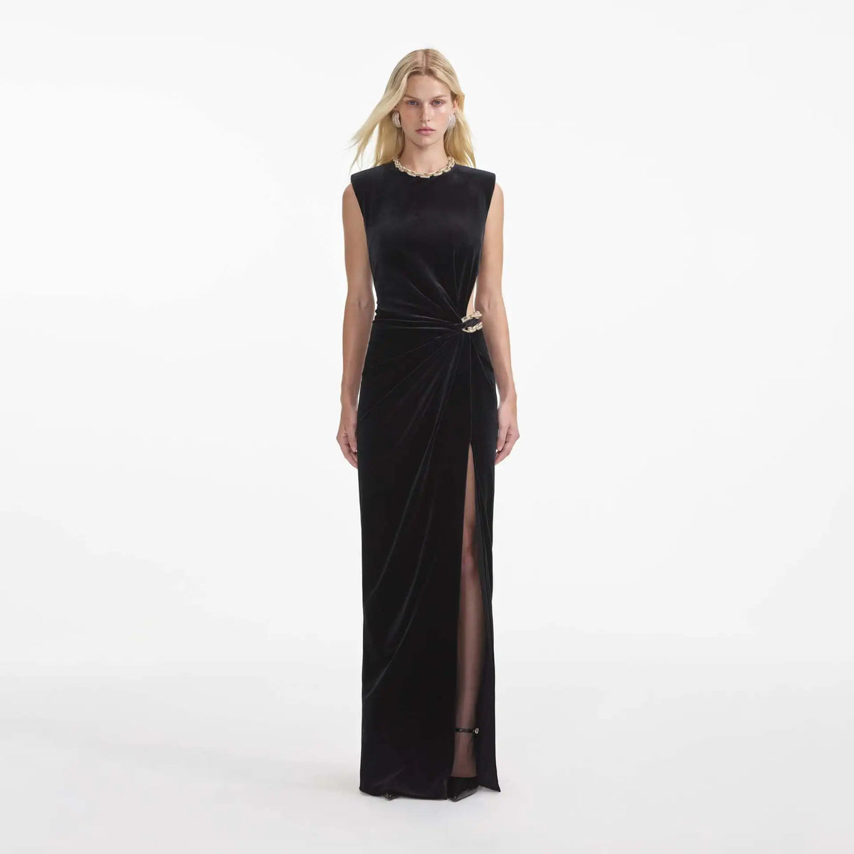 High Quality Black Color Women Sexy Sleeveless O-Neck Velvet Bodycon Long Maxi Dress Elegant Evening Party Cocktail Dress
