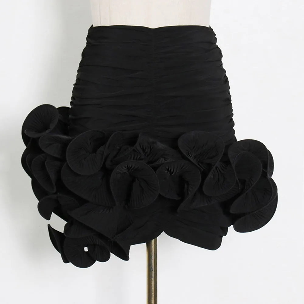 TWOTWINSTYLE Solid Patchwork Ruffles Mini Skirt For Women High Waist Spliced Folds Slimming Elegant Skirts Female Fashion New