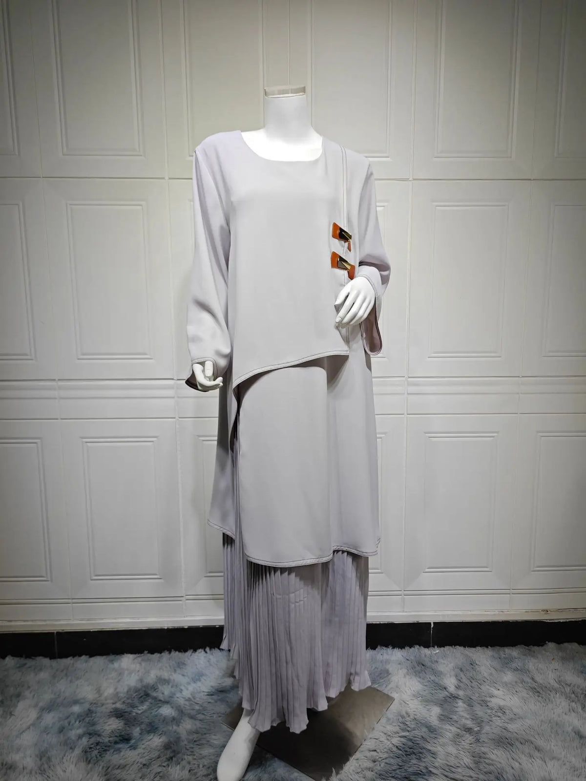 Uni Dubai Fashion Splice Abaya Long Sleeve Pullover Muslim Elegant Pleated Hem Dresses