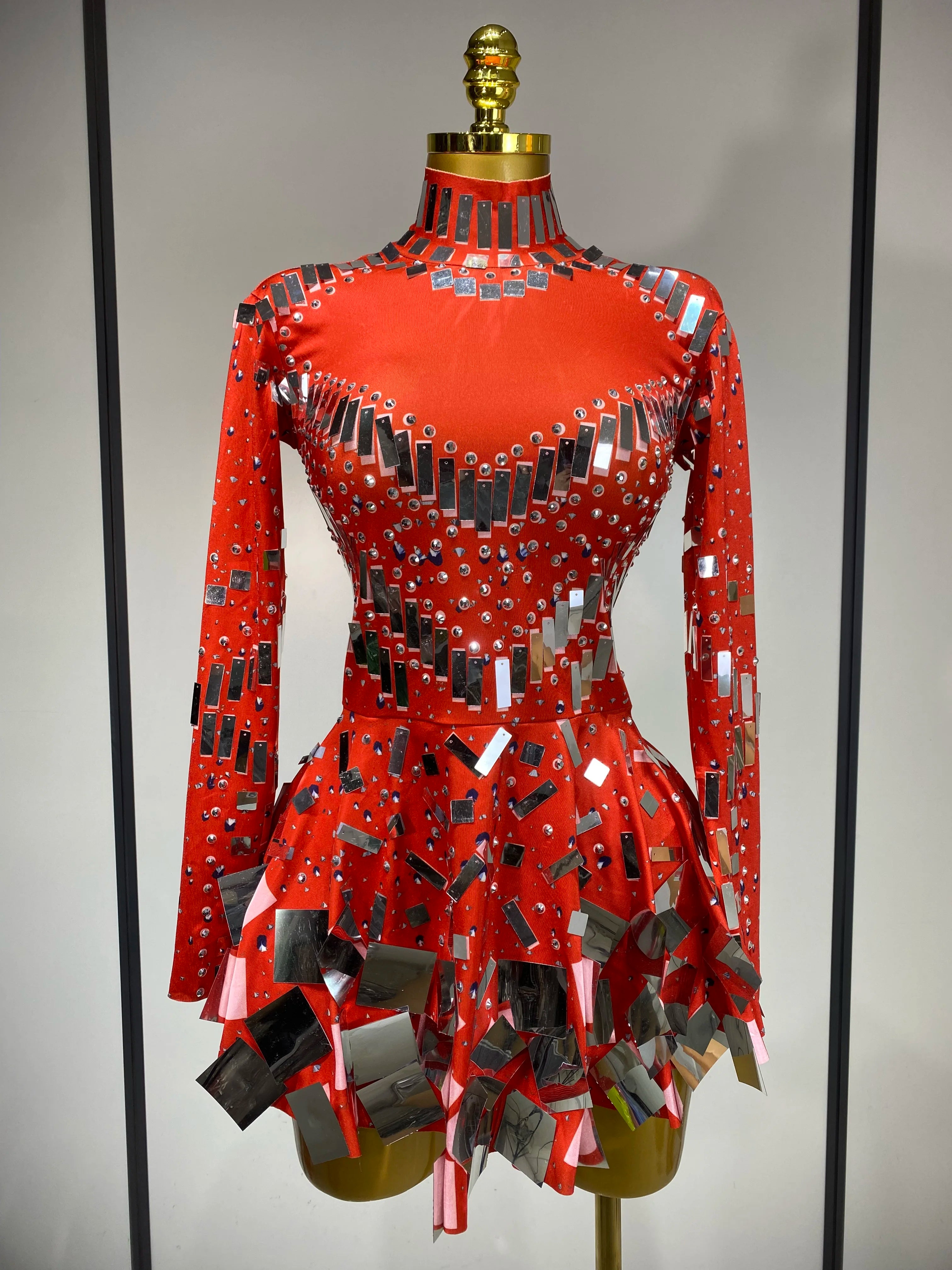 Women 2025 Sexy Elastic A-Line Dress Birthday Performance Costume Sparkly Sequin Nightclub Evening Party Hotwife Stage Outfit