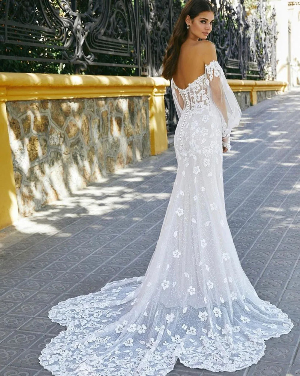 SoDigne Luxury Boho Wedding Dresses Sweetheart Corset Puff Sleeves Bridal Gown Glitter Mermaid Bride Dresses vestido de novia