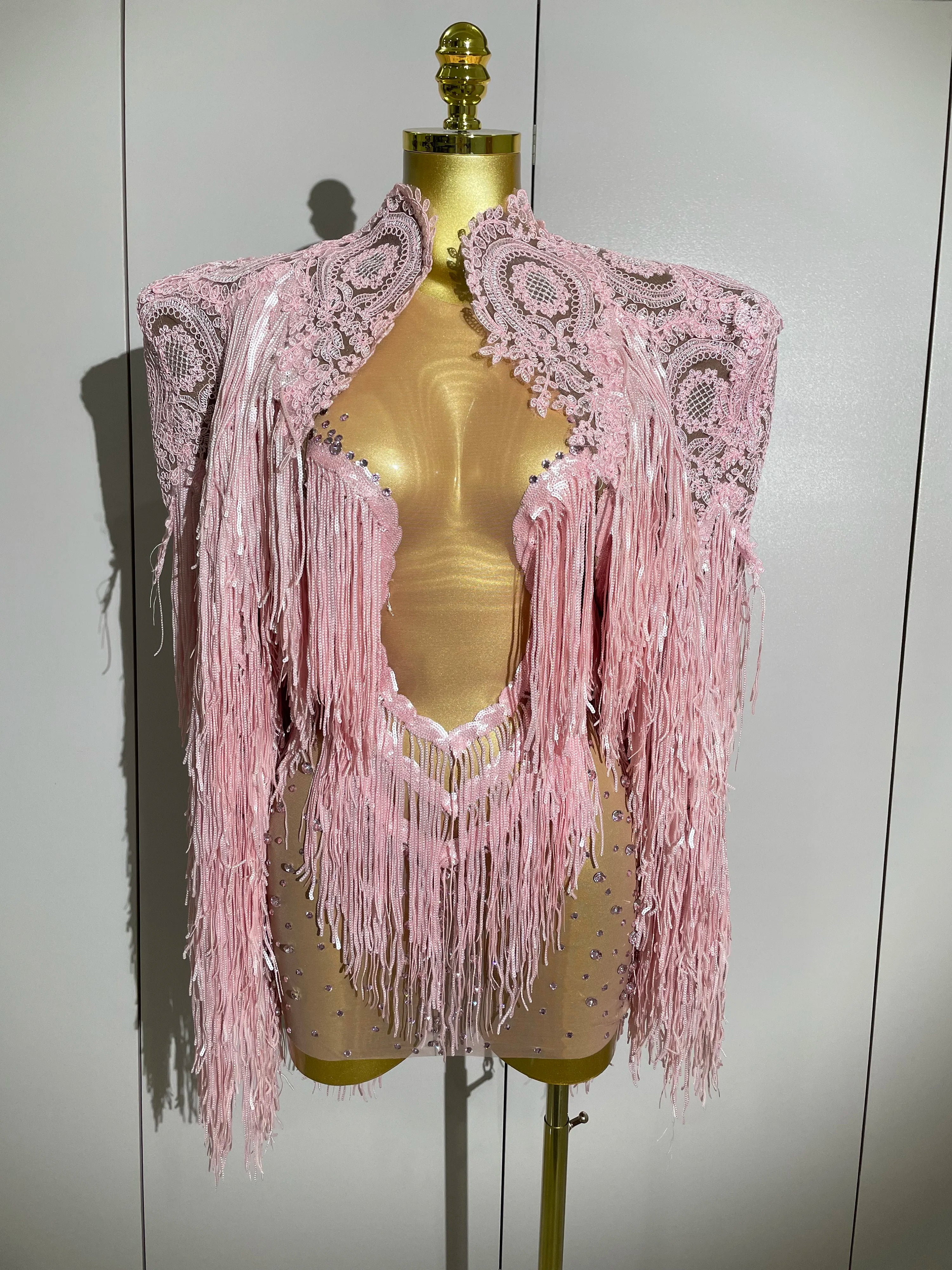 2025New Arrival Luxury Sparkly Rhinestone Sequin Tassel Coat Skirt 2Pcs Women Birthday Party Nightclub Stage Performance Costume