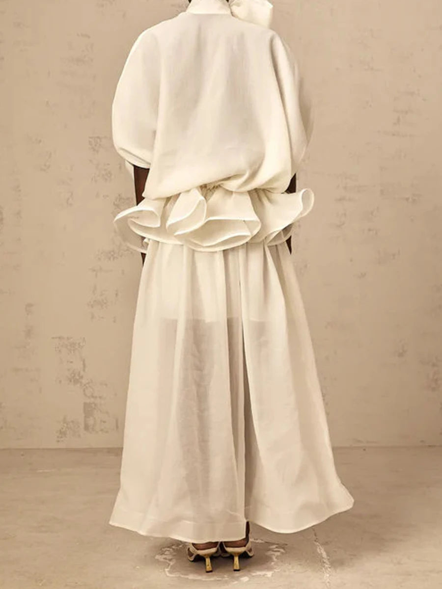 TWOTWINSTYLE Solid Loose Spliced Bow Tunic Dresses for Women Half High Neck Short Sleeves Patchwork Ruffles Dress Female Clothes