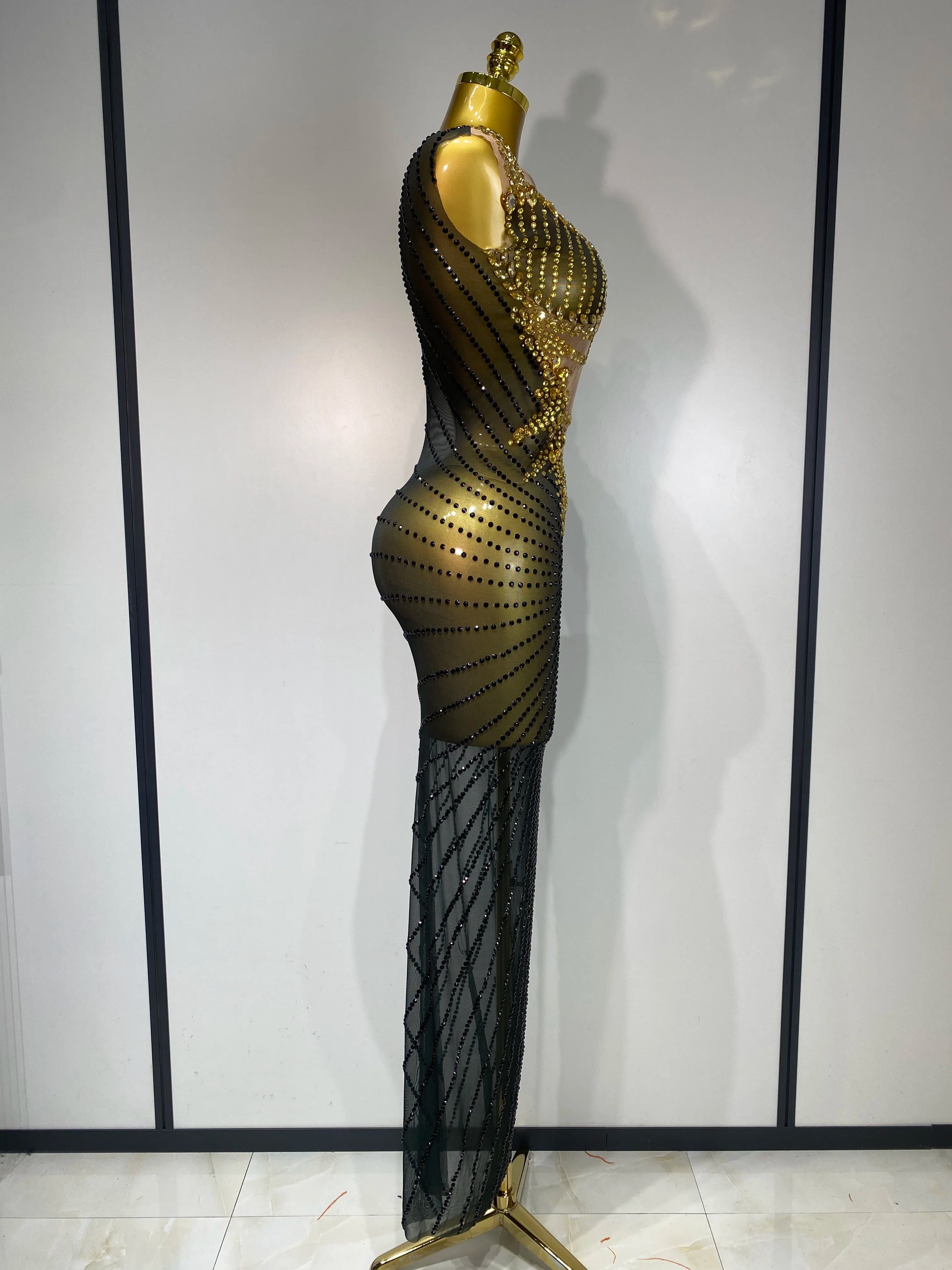 Women Sexy Sparkly Rhinestones Sleeveless Long Dress 2025 Club Birthday Celebrate Evening Photo Shoot Stage Performance Costume