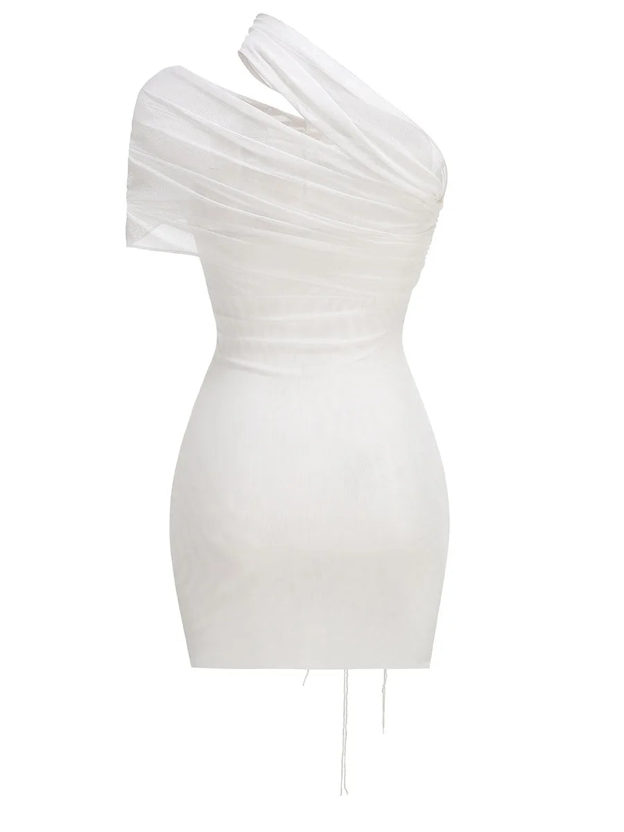 White Color Women Sexy Mesh See Through Florlas Bodycon Mini Dress Celebrate Girls'Vacation Birthday Party Cocktail Outfit