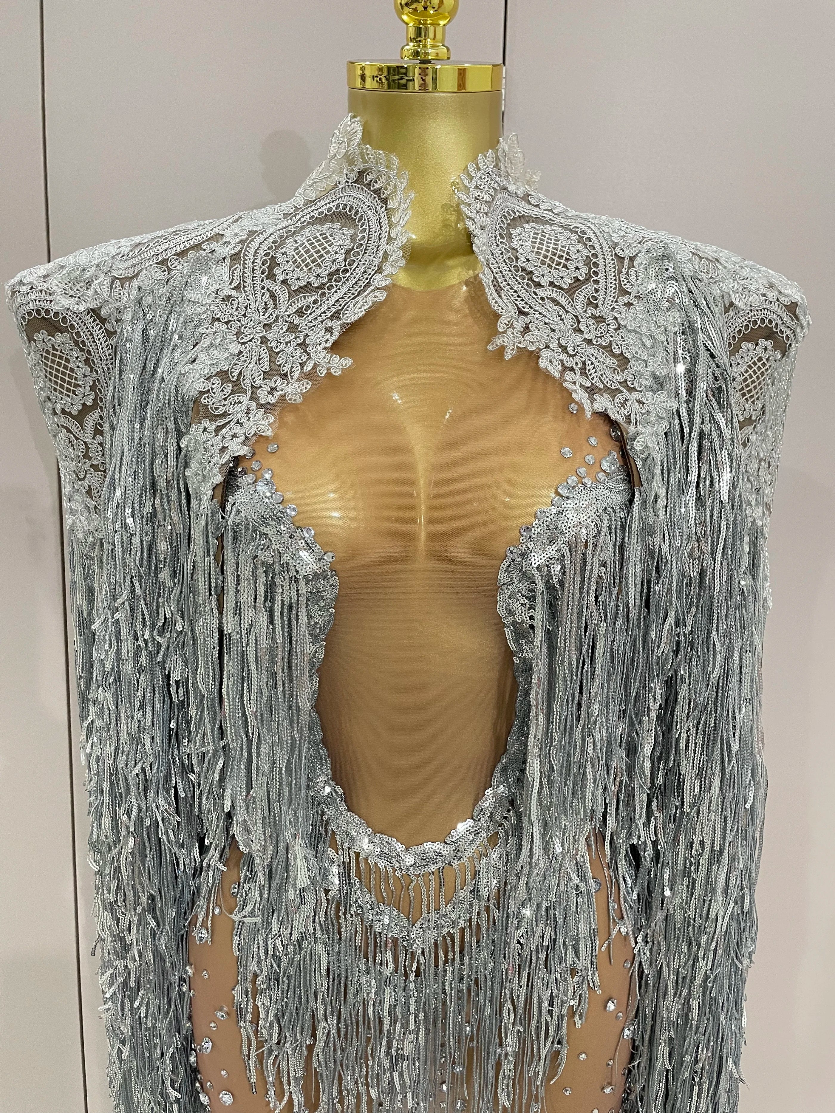2025New Arrival Luxury Sparkly Rhinestone Sequin Tassel Coat Skirt 2Pcs Women Birthday Party Nightclub Stage Performance Costume
