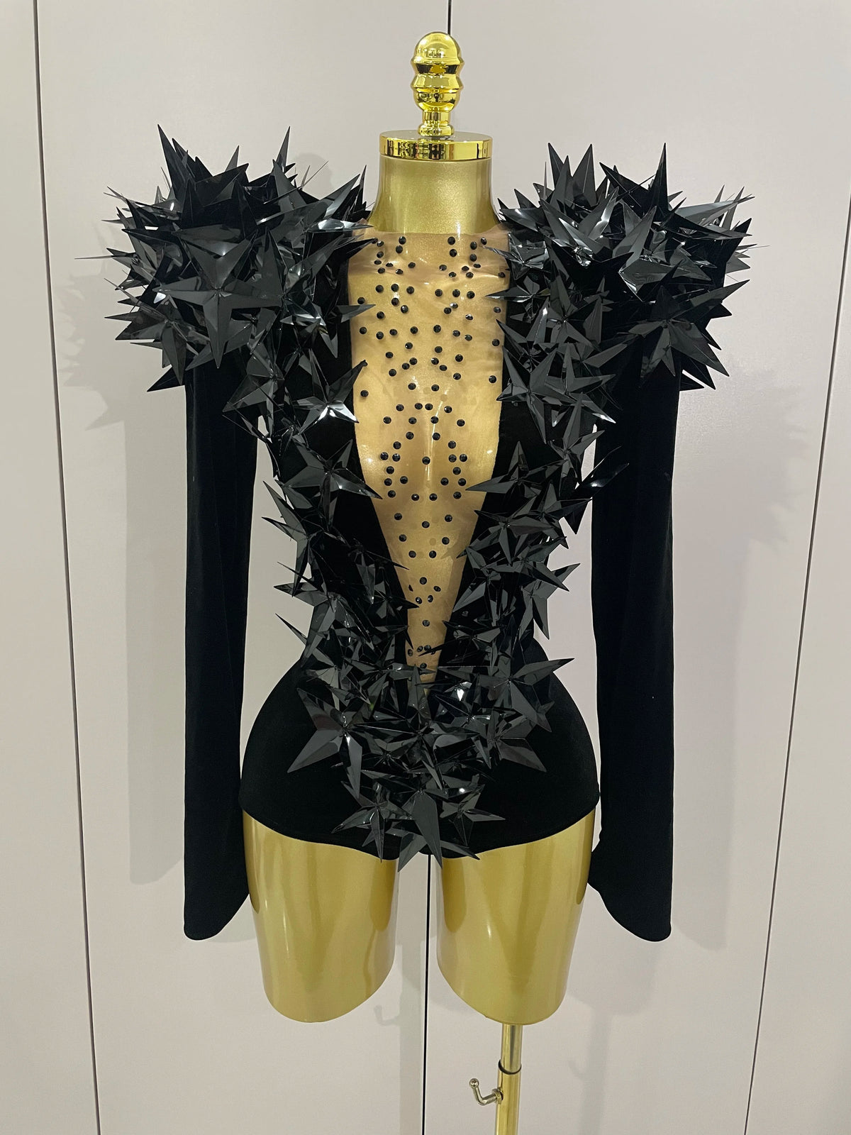 2025 New Shiny Black Rhinestone Velvet Long Sleeve Bodysuit Women Evening Party Club Gala Hosts NightClub Bar Stage Costumes