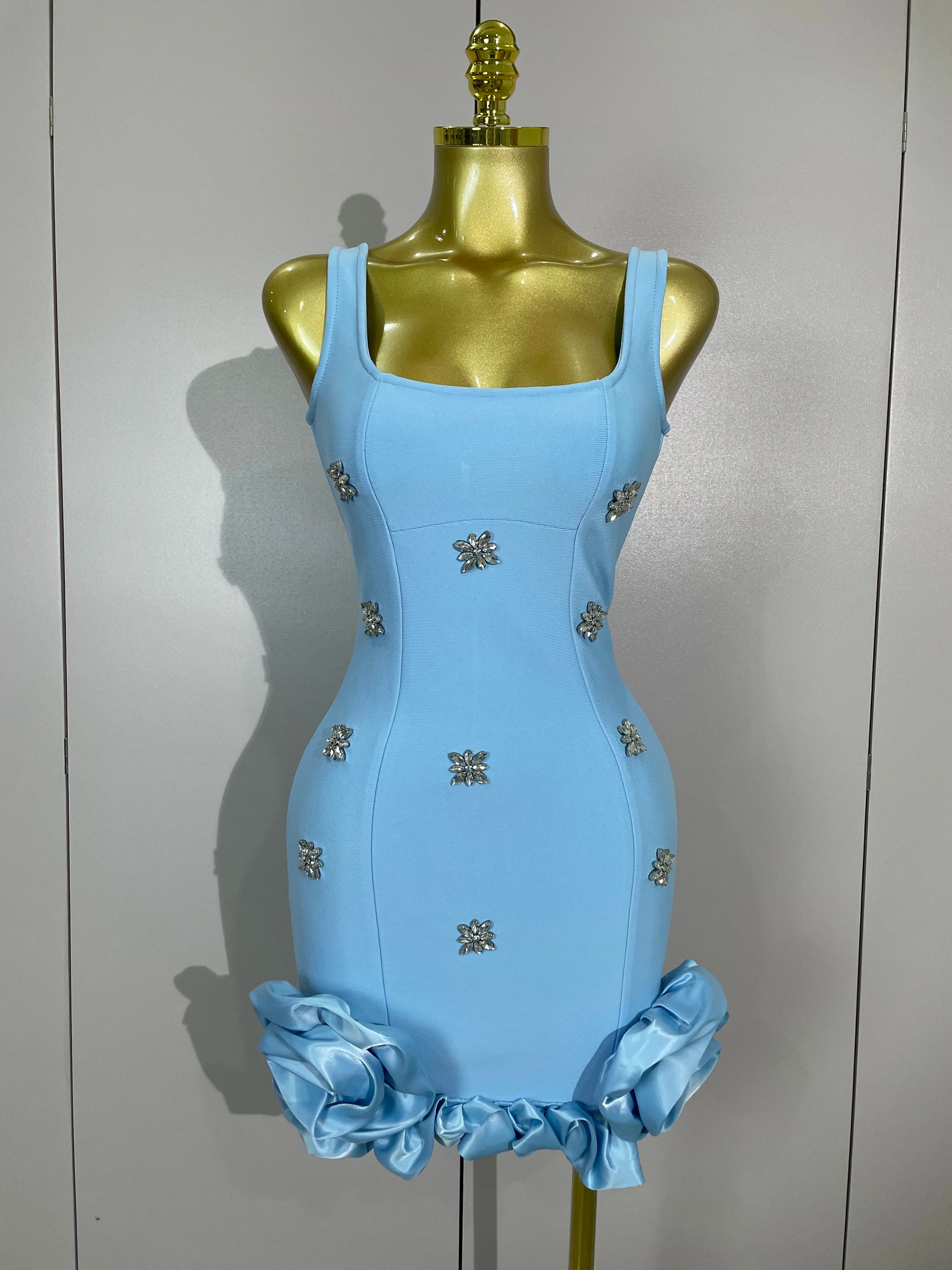 2025 New STyle Shining Crystal Women Sleeveless Bodycon Mini Bandage Dress Elegant Ruffles Cute Birthday Party Celebrate Dress