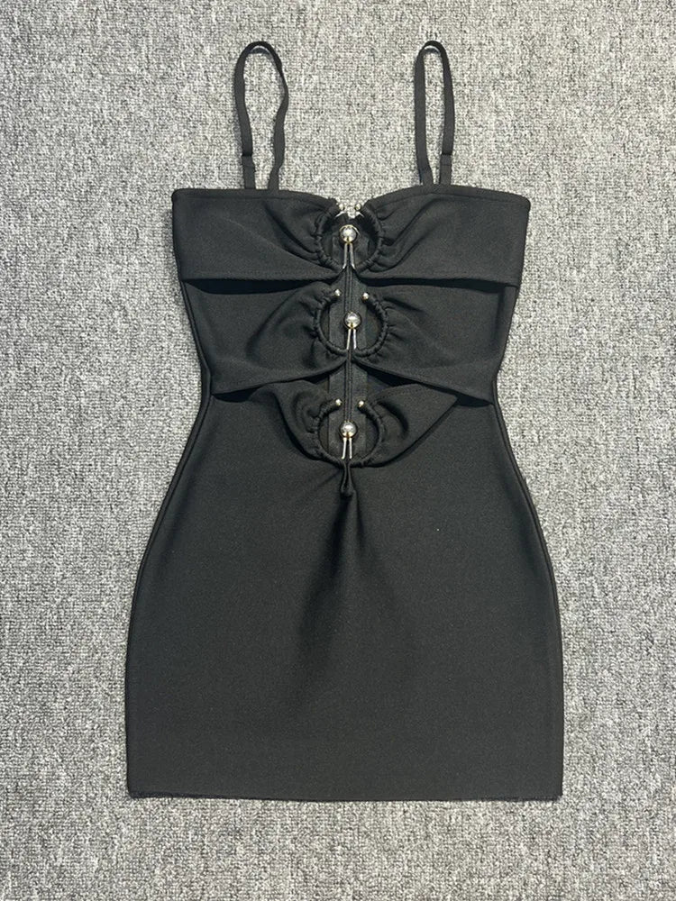 Women Summer Sexy Sleeveless Backless Sequined Black Mini Gowns Bandage Dress Elegant Celebrity Evening Party Club Dress