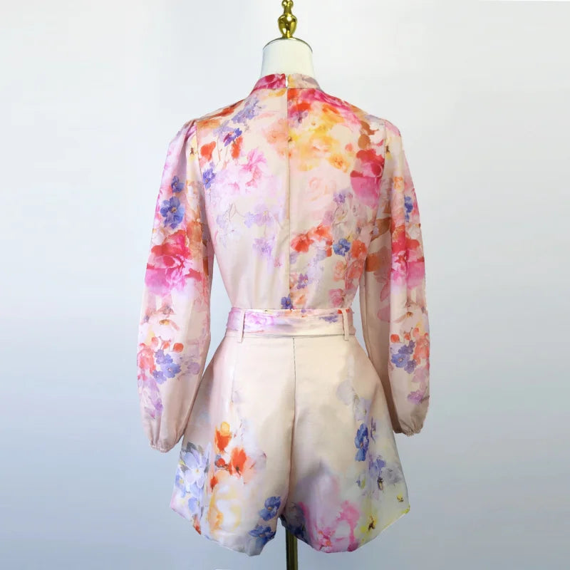 Shot Spot 2025 Spring and Summer Stand Collar Long Sleeve Shirt Top Wide Leg Skirt Pocket with Silk Scarf Belt Two-Piece Se