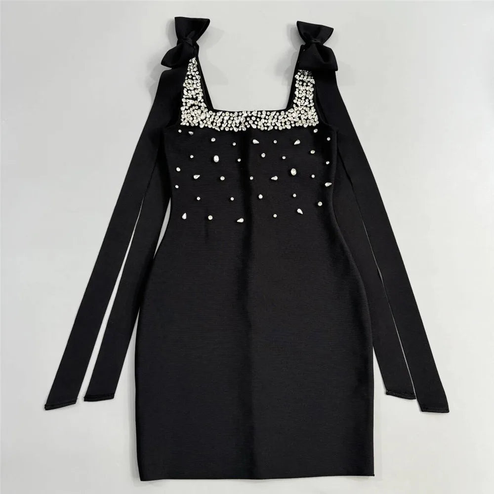 Women Celebrity Sexy Tank Diamonds Summer Black Mini Summer Bodycon Bandage Dress 2025 Elegant Evening Club Party Dress