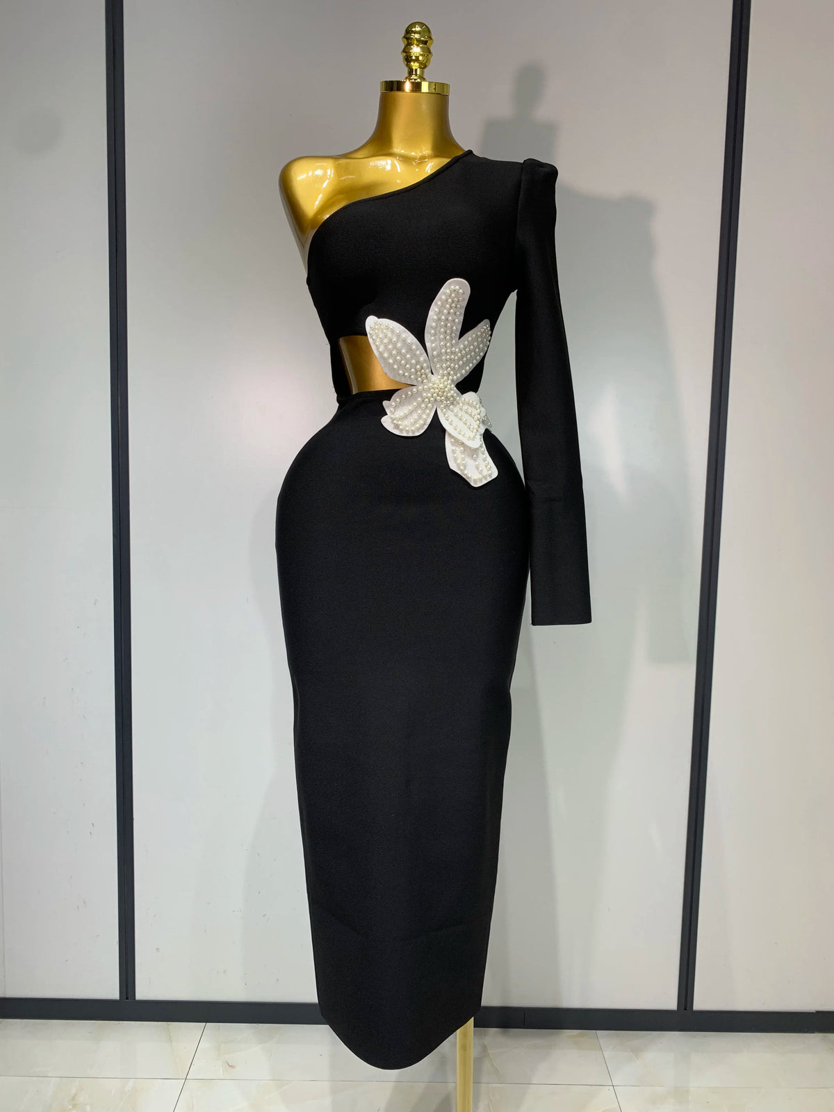 Women Sexy Single shoulder long sleeved Beading Bodycon Bandage Dress 2025 Celebrity Elegant Evening Luxury Dress Club Outfit