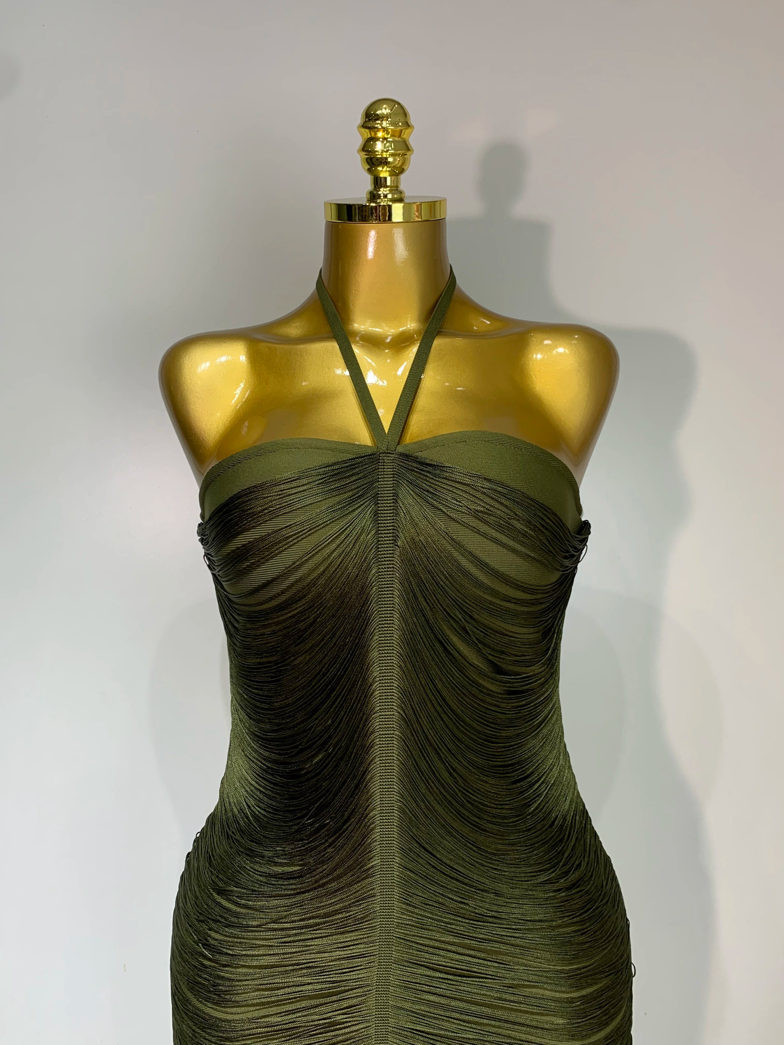 Women Sexy Celebrity Elegant Backless Halter Tassel Bodycon Bandage Dress Evening Party Luxury Birthday Wedding Guest Dress