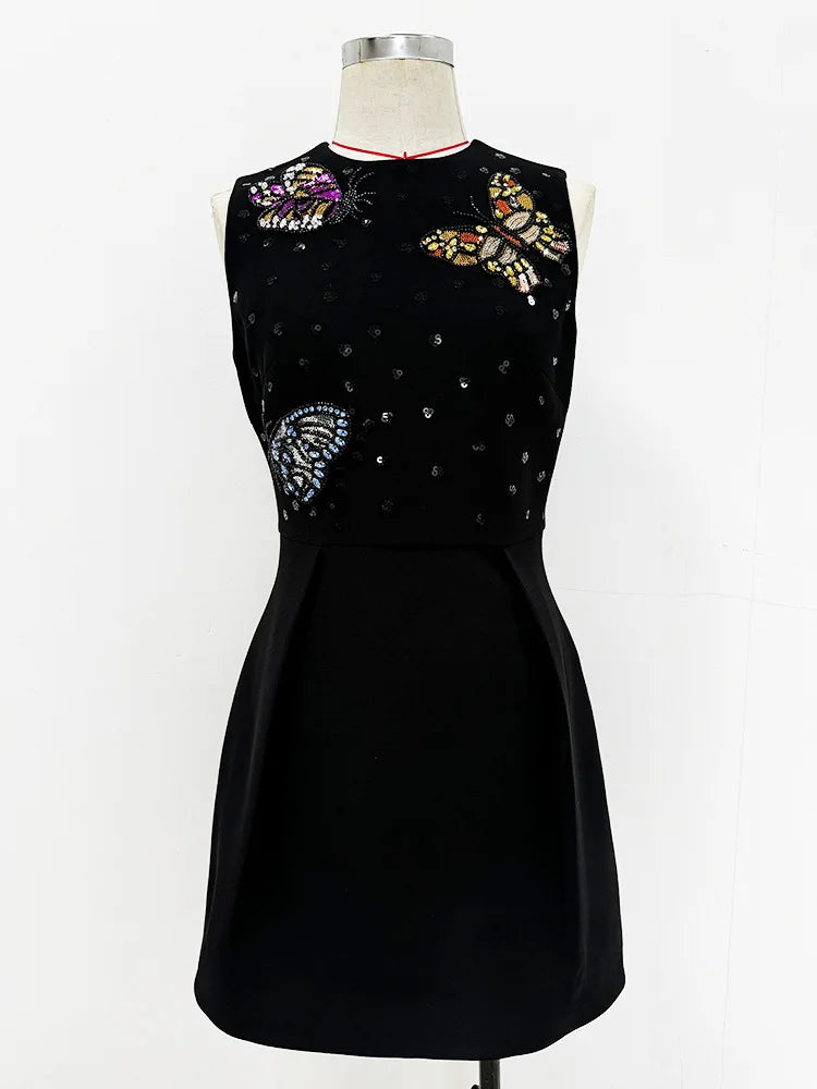 2025 New Spring Women Sleeveless Sexy O-Neck Beading Straight Mini Dress Girls' Birthday Party Celebrate Dress Wholesale
