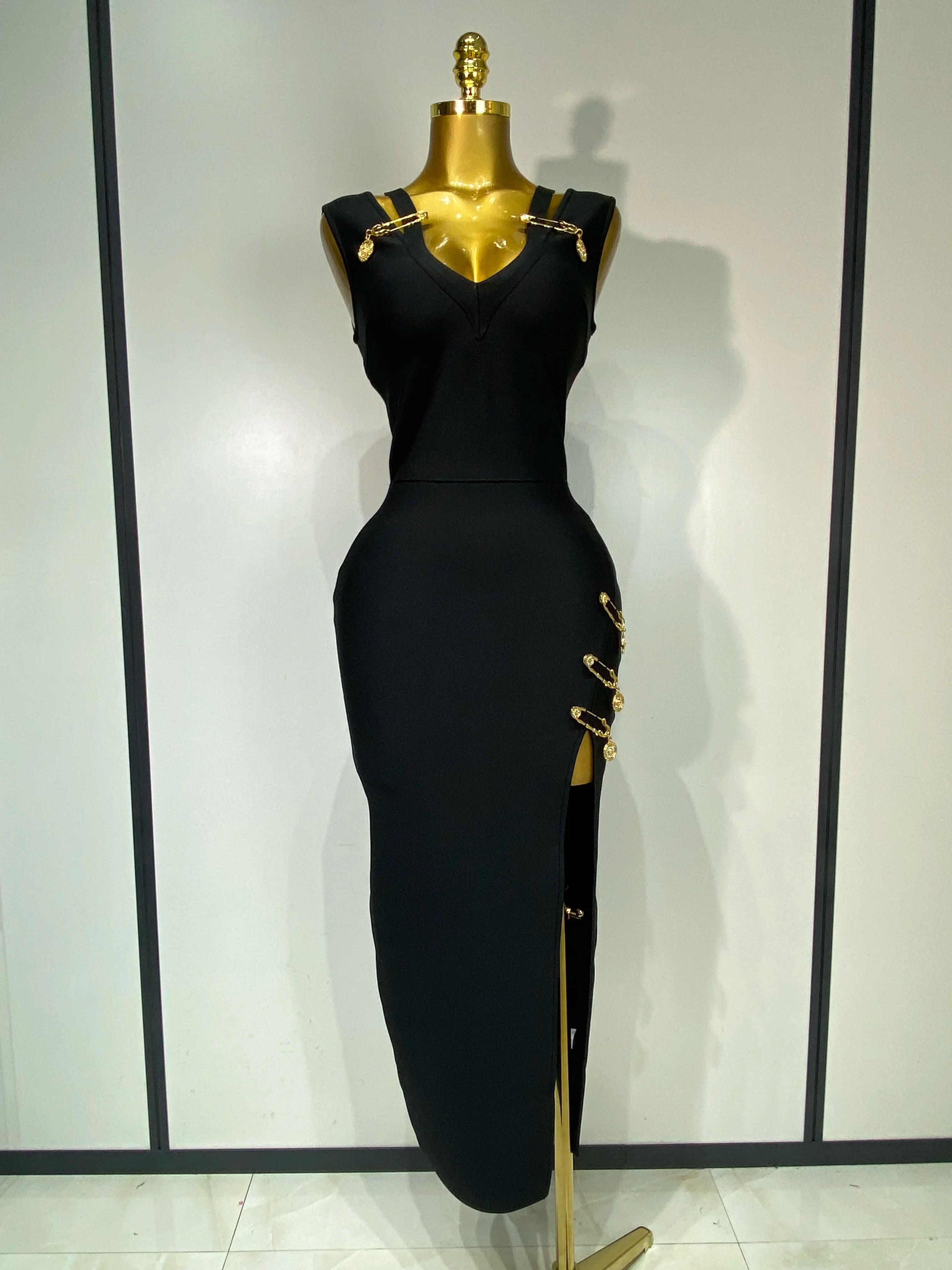Women Black Elegant Bandage Dress 2025 Sexy Sleeveless Bodycon Evening Party Club Luxury Birthday Dress Wedding Guest Gown