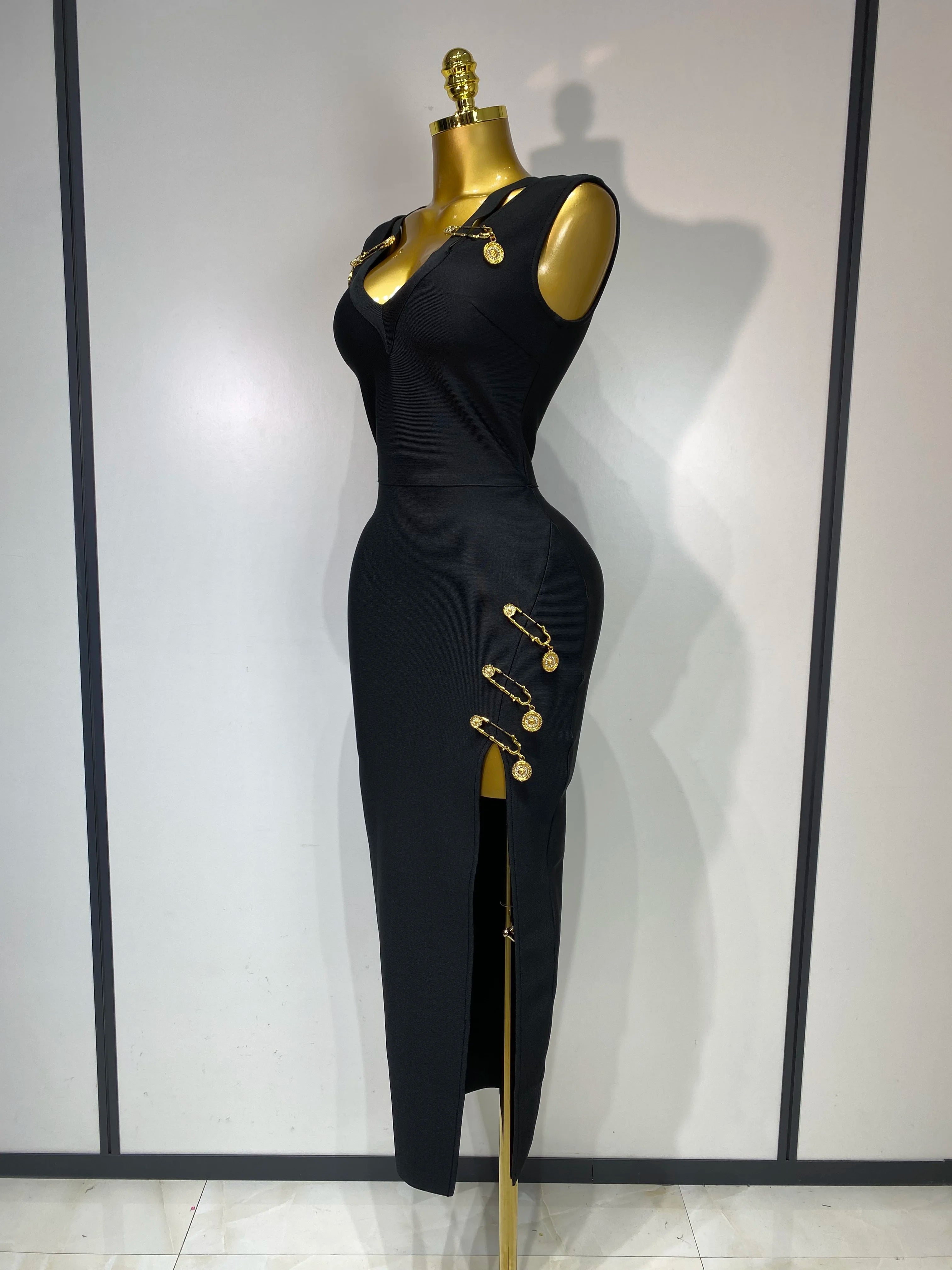 Women Black Elegant Bandage Dress 2025 Sexy Sleeveless Bodycon Evening Party Club Luxury Birthday Dress Wedding Guest Gown