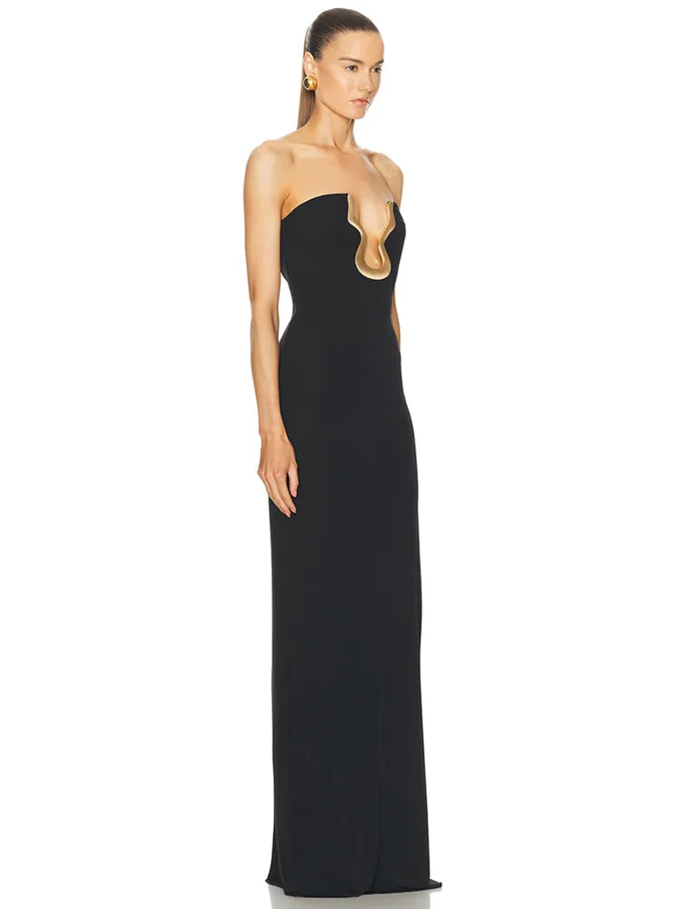 Ladies Women Celebrity Sexy Strapless Backless Black Maxi Long Bodycon Bandage Dress 2025 Elegant Evening Club Party Outfit