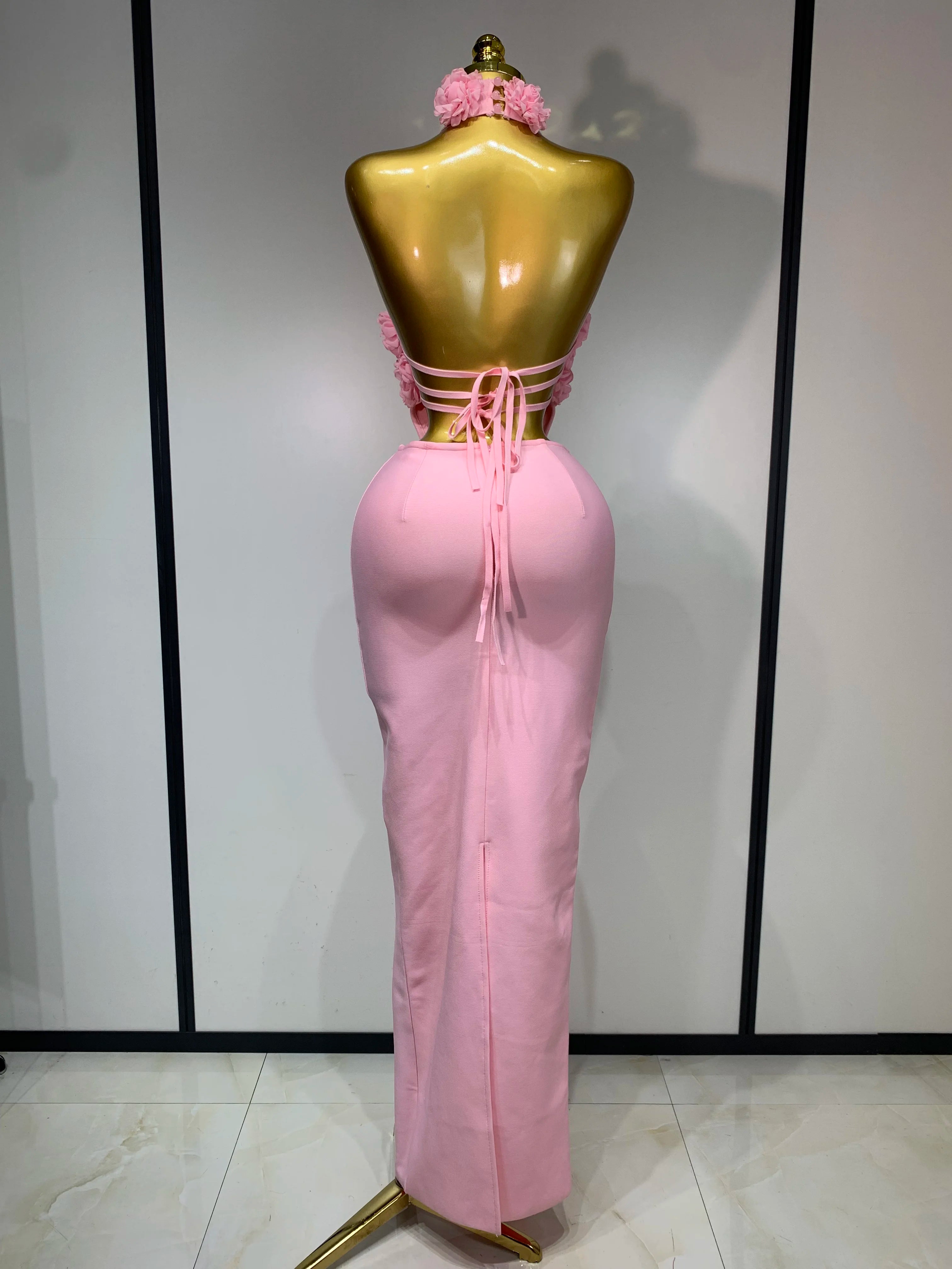 Luxury Birthday Dress Women Celebrity Sexy Halter Backless Flower Long Bandage Bodycon Dress 2025 Elegant Evening Party Outfit ﻿