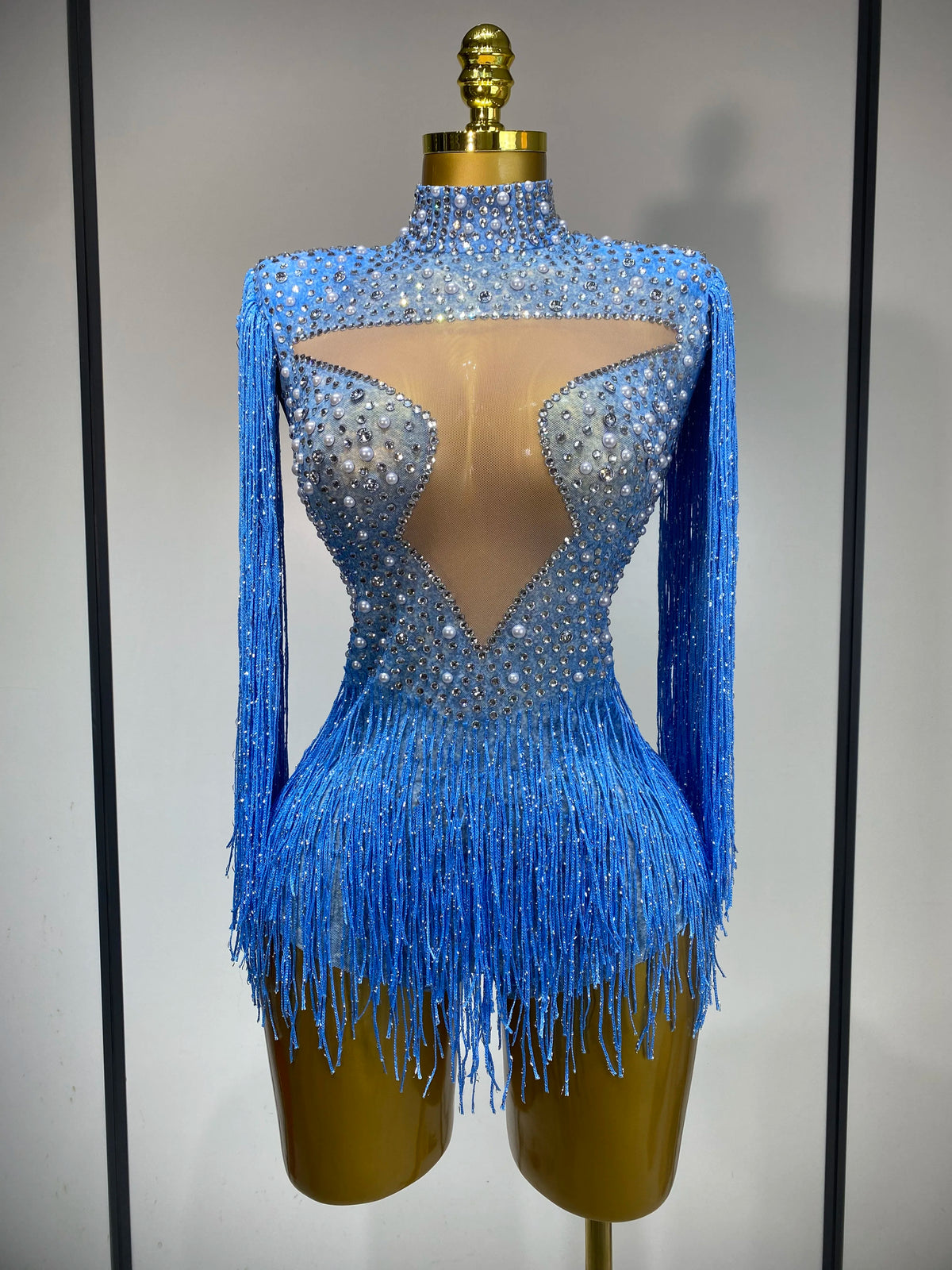 Sparkly Luxury Tassel Bodysuit High Street Strech Transparent Performance Dance Costume Nightclub Celebrate Stage Outfit