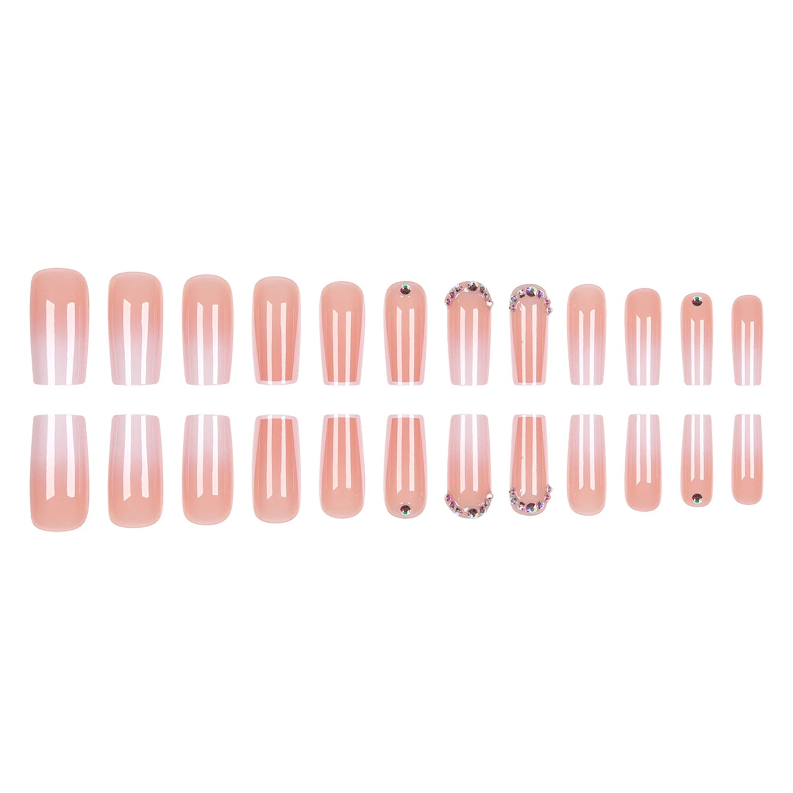 Mid-length Coffin False Nails Gradient Pink Press on Nails Diamond Designs Blush Pink Full Cover Fake Nails for Women and Girls