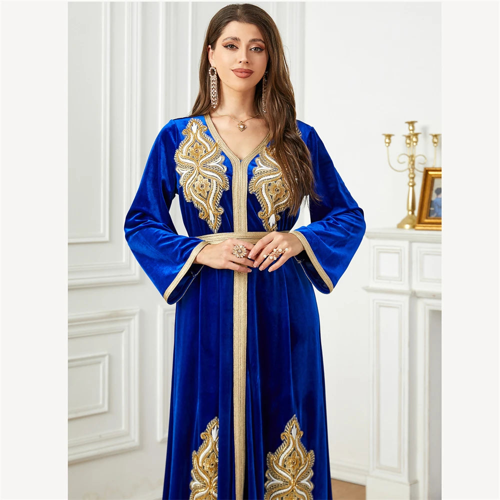 Bordado de veludo abaya para feminino de moda Muslim inverno quente vestido maxi kaftan peru arabic kaftan dubai vestidos marroquan